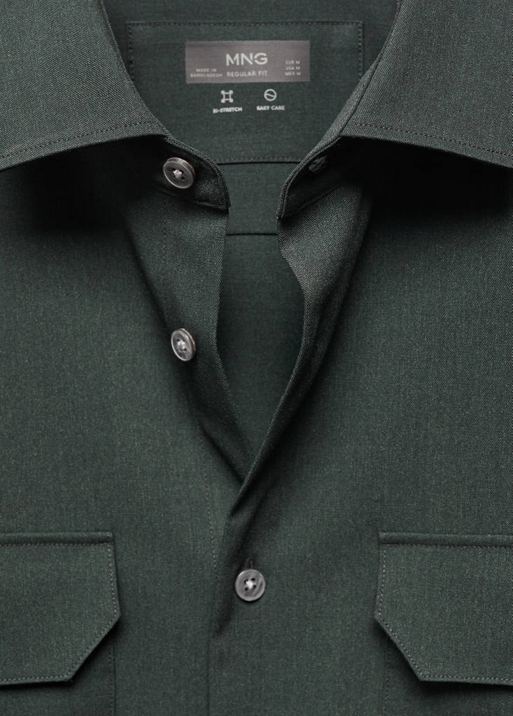 Overshirt with stretch-fabric pockets — Khaki