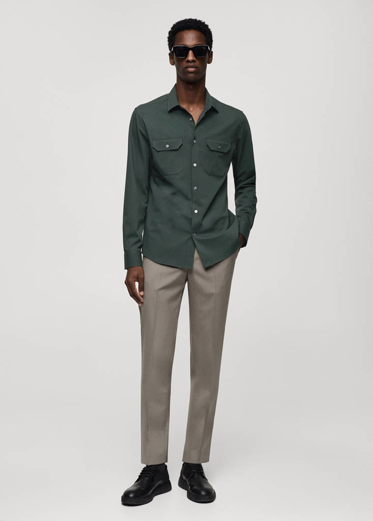 Overshirt with stretch-fabric pockets — Khaki