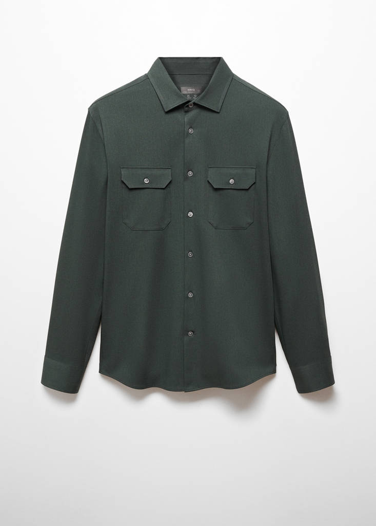 Overshirt with stretch-fabric pockets — Khaki