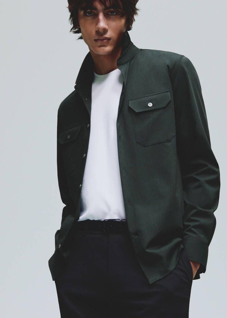 Overshirt with stretch-fabric pockets — Khaki