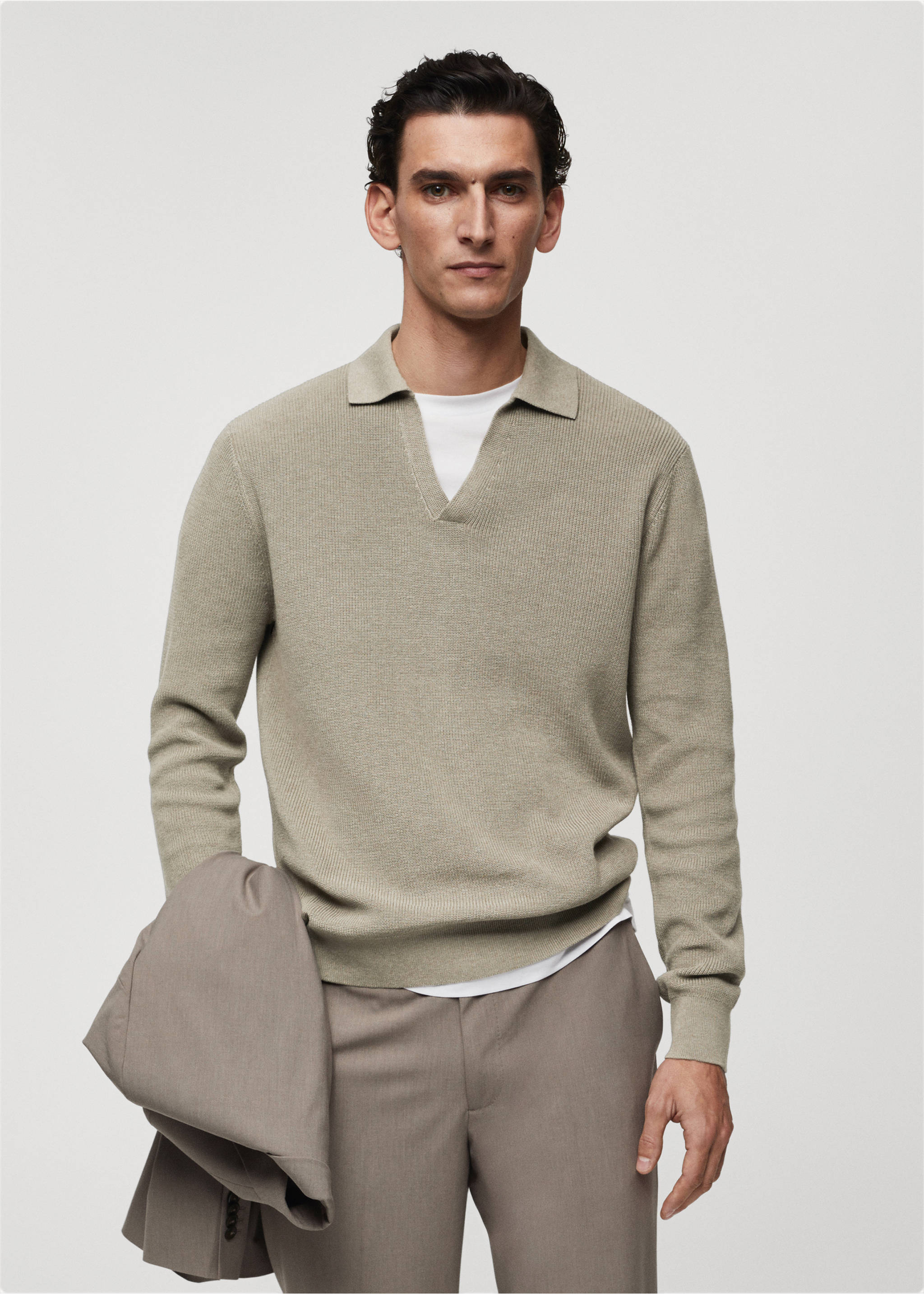 Polo punto canalé - Plano medio, Khaki. Ref: 67014453-00.