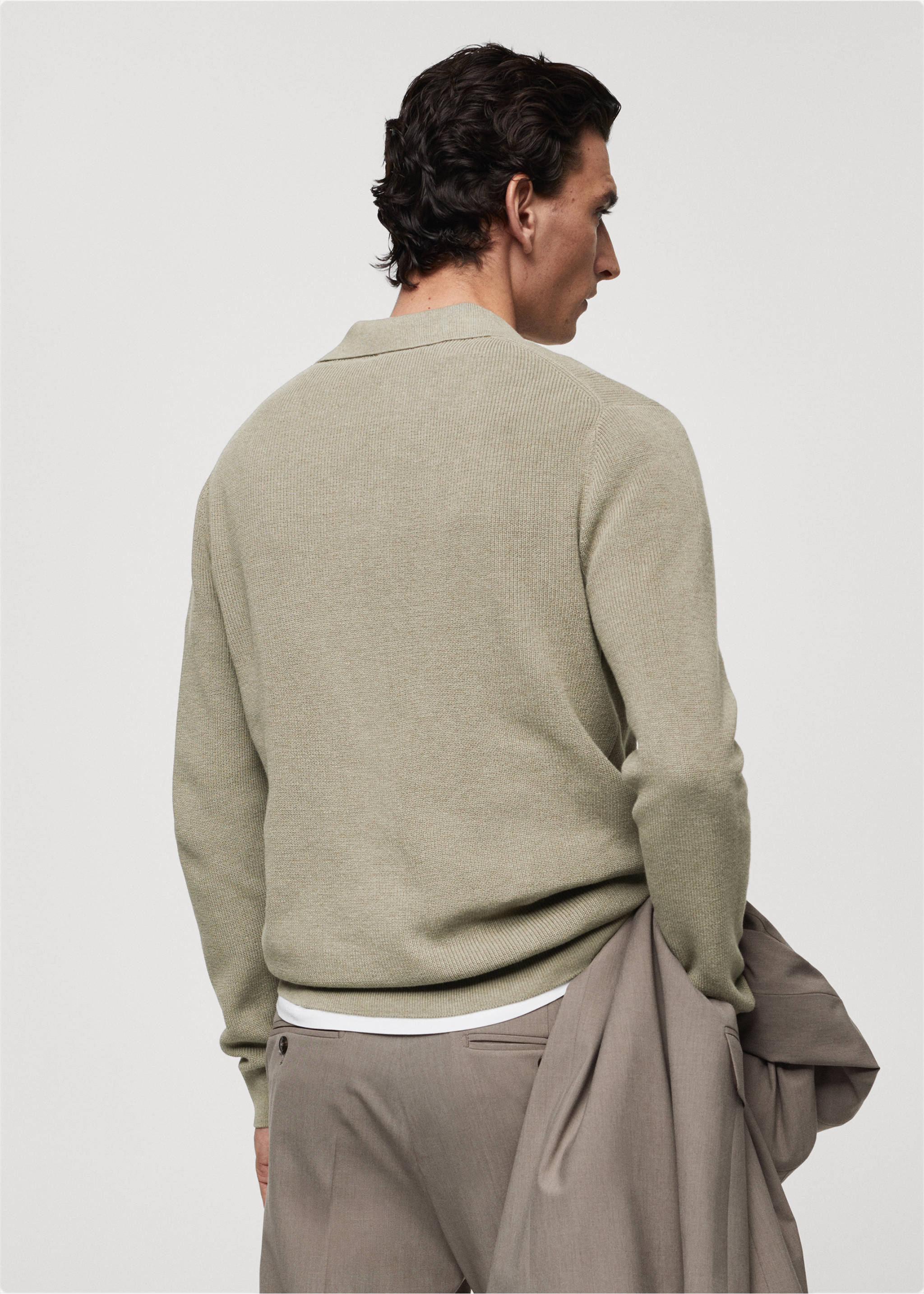 Polo punto canalé - Reverso del artículo, Khaki. Ref: 67014453-00.