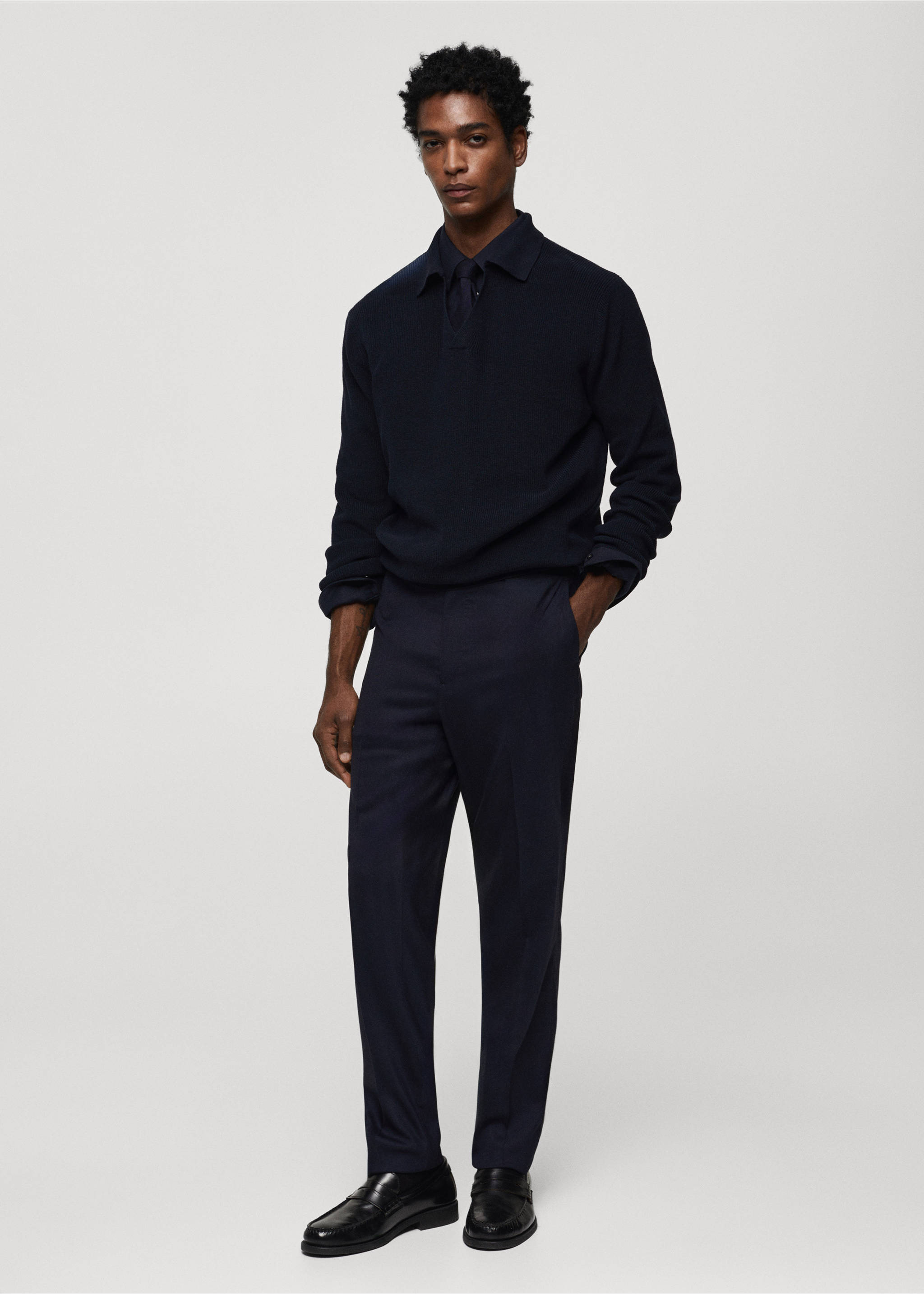 Ribbed knit polo shirt - General plane, Dark Navy. Ref: 67014453-00.