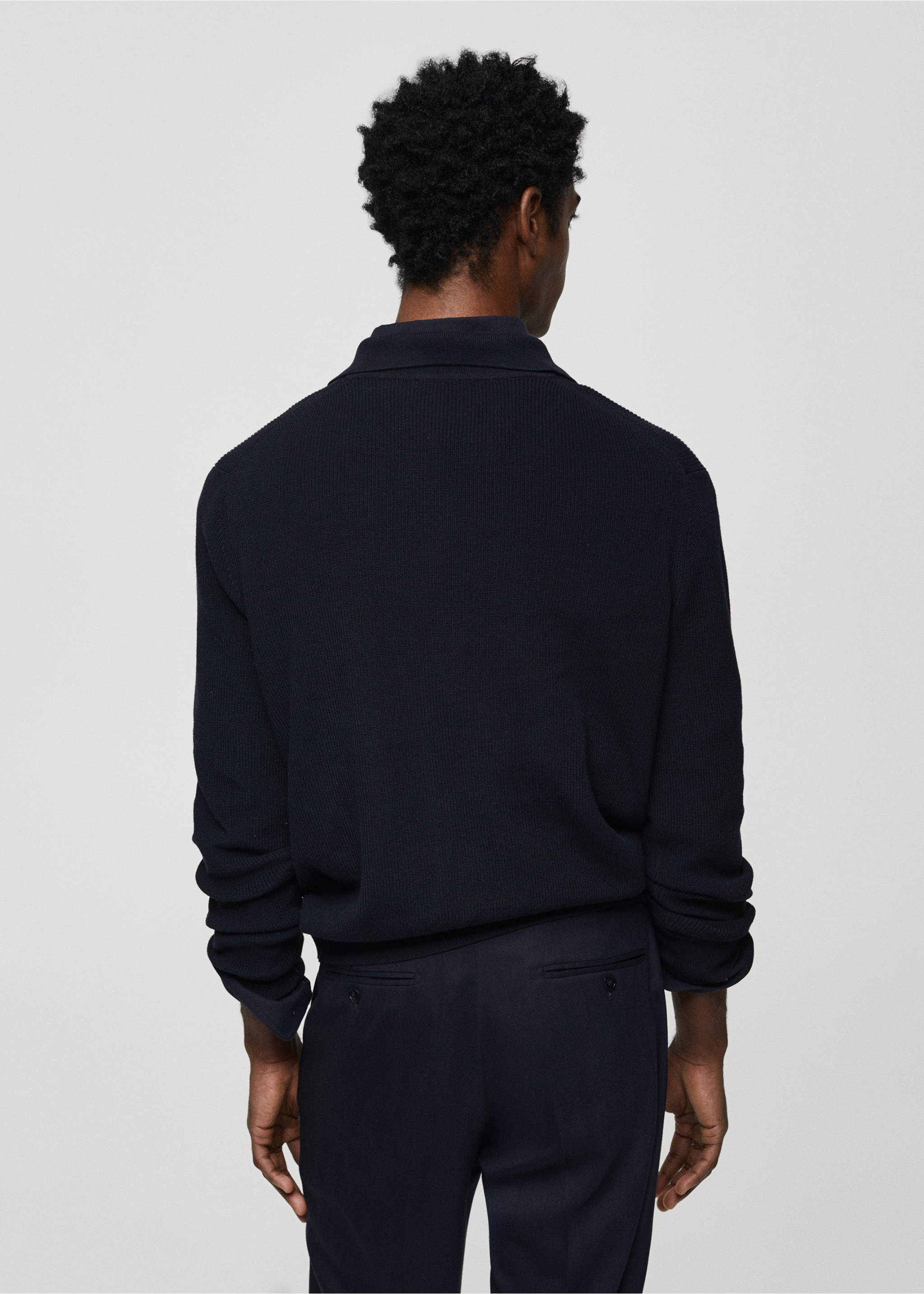 Ribbed knit polo shirt - Reverse of the article, Dark Navy. Ref: 67014453-00.