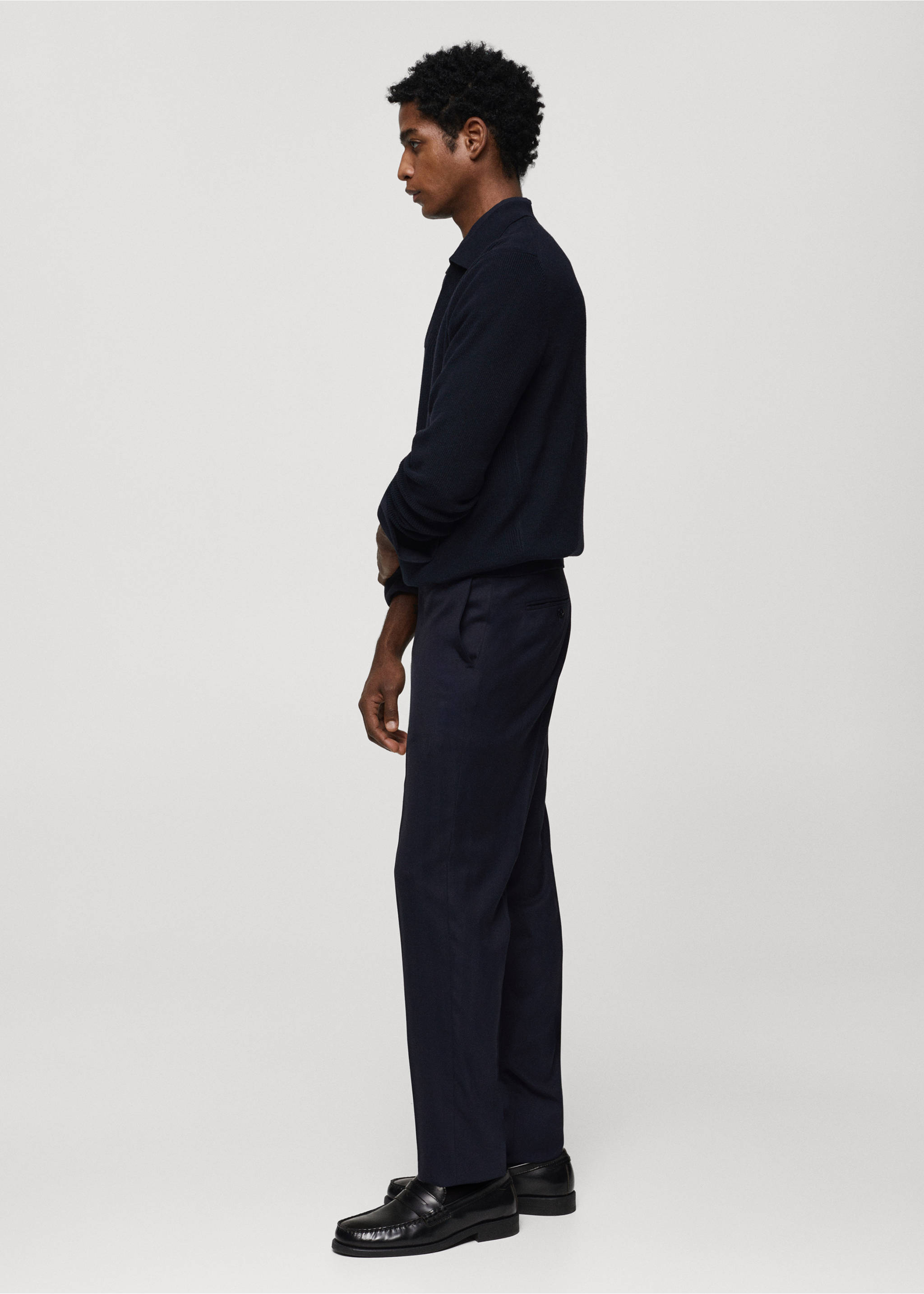 Ribbed knit polo shirt - Details of the article 2, Dark Navy. Ref: 67014453-00.