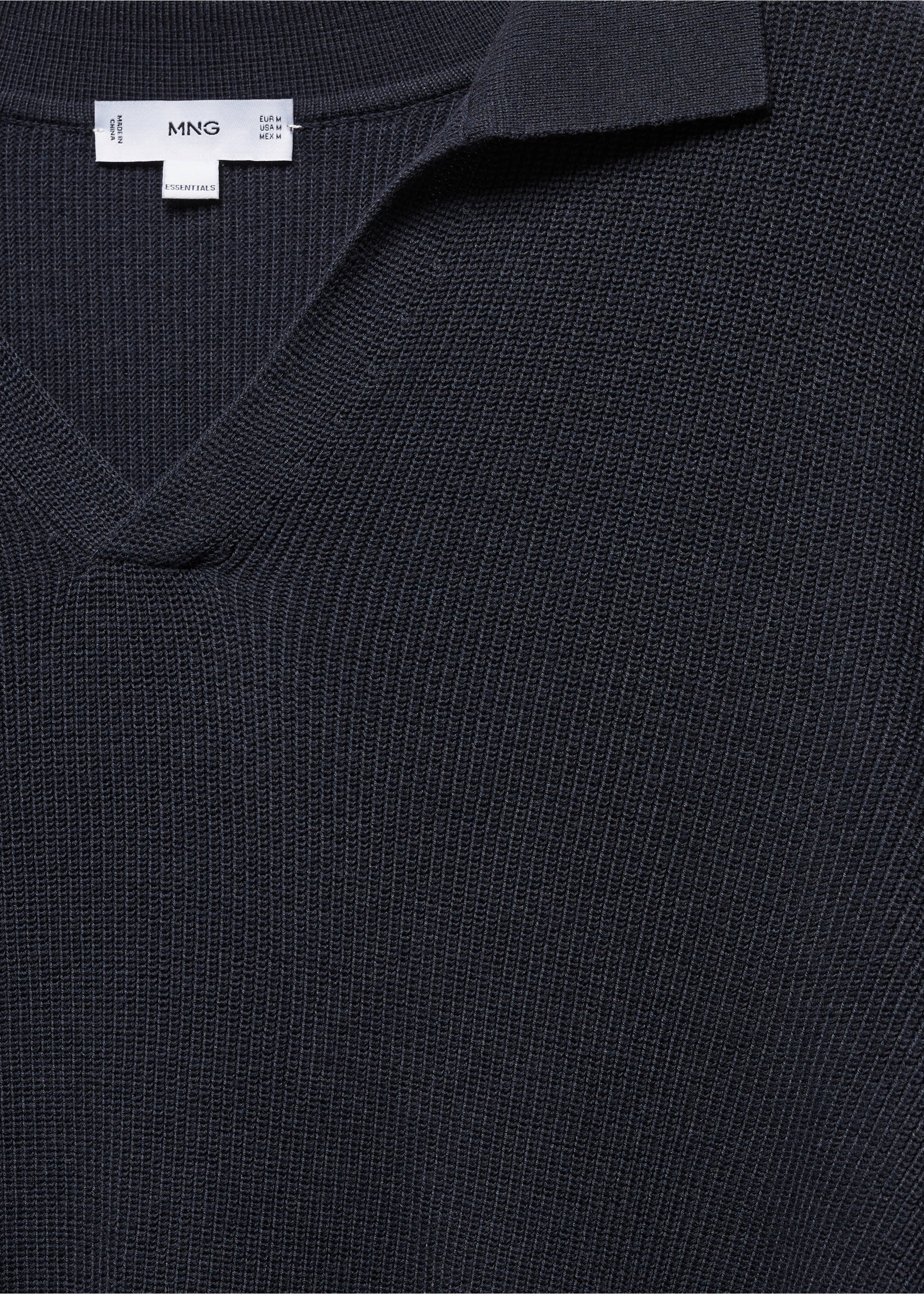 Ribbed knit polo shirt - Details of the article 8, Dark Navy. Ref: 67014453-00.