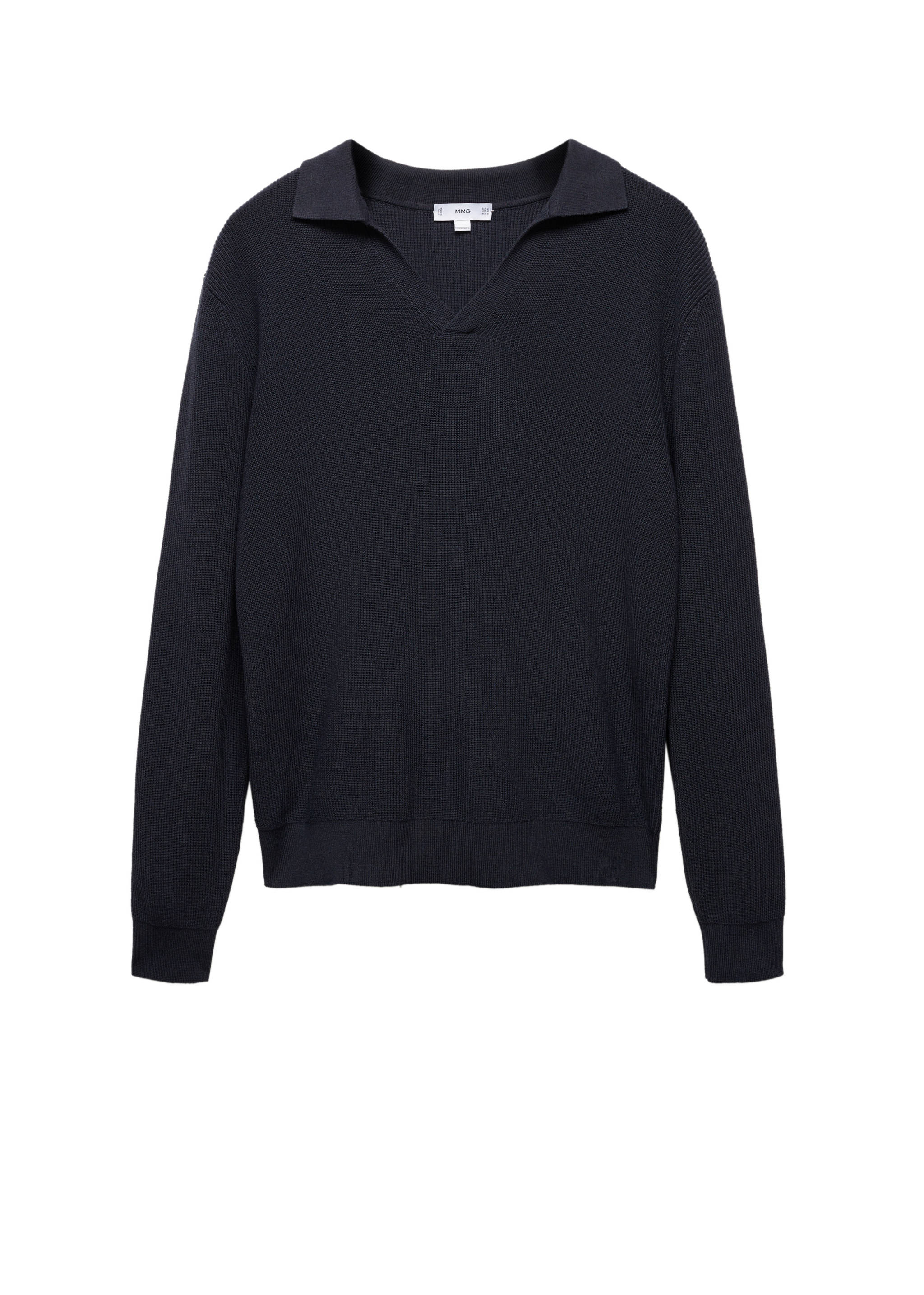Ribbed knit polo shirt - Details of the article 9, Dark Navy. Ref: 67014453-00.