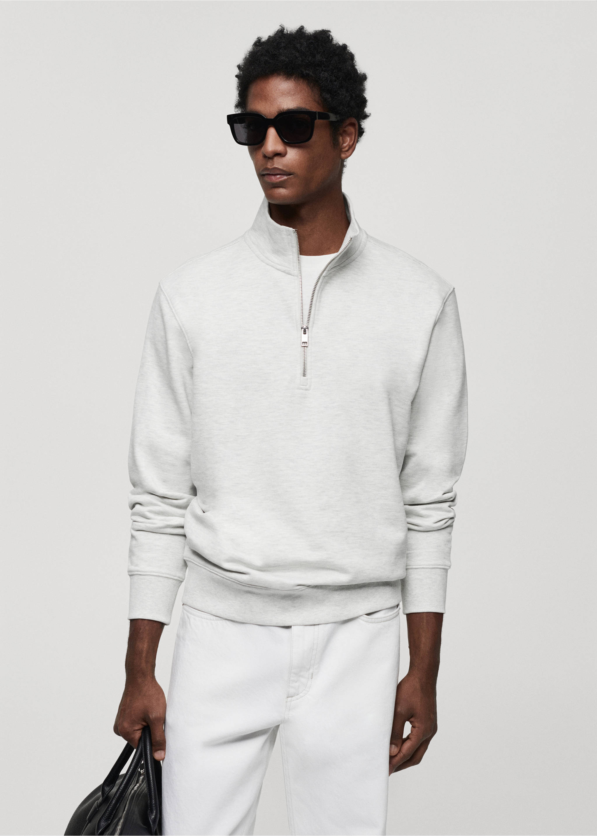 Felpa cotone zip - Piano medio, Grigio chiaro vigoré. Ref: 67014462-00.