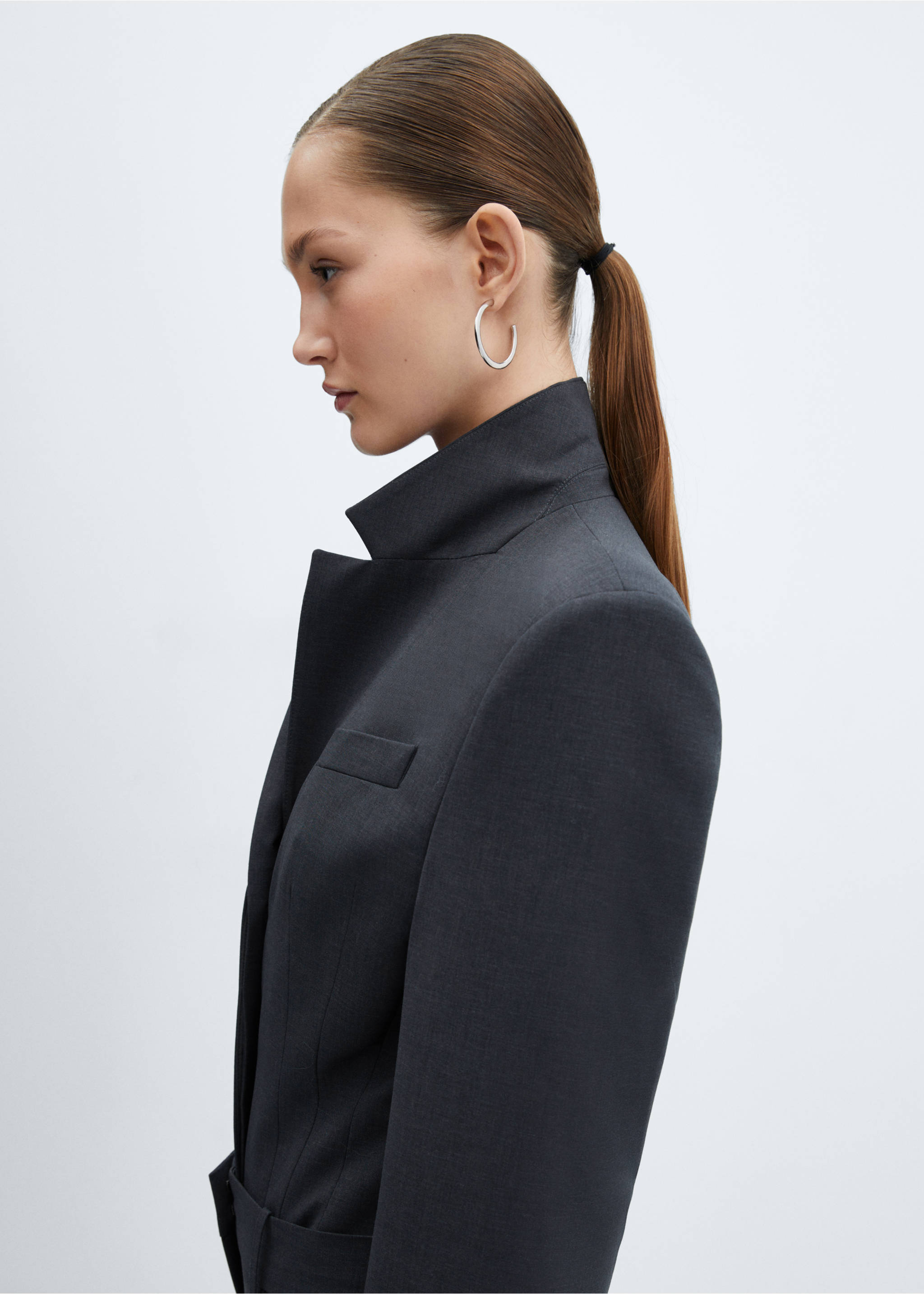 Fitted wool suit jacket - Details of the article 3, Grey. Ref: 67014483-00.