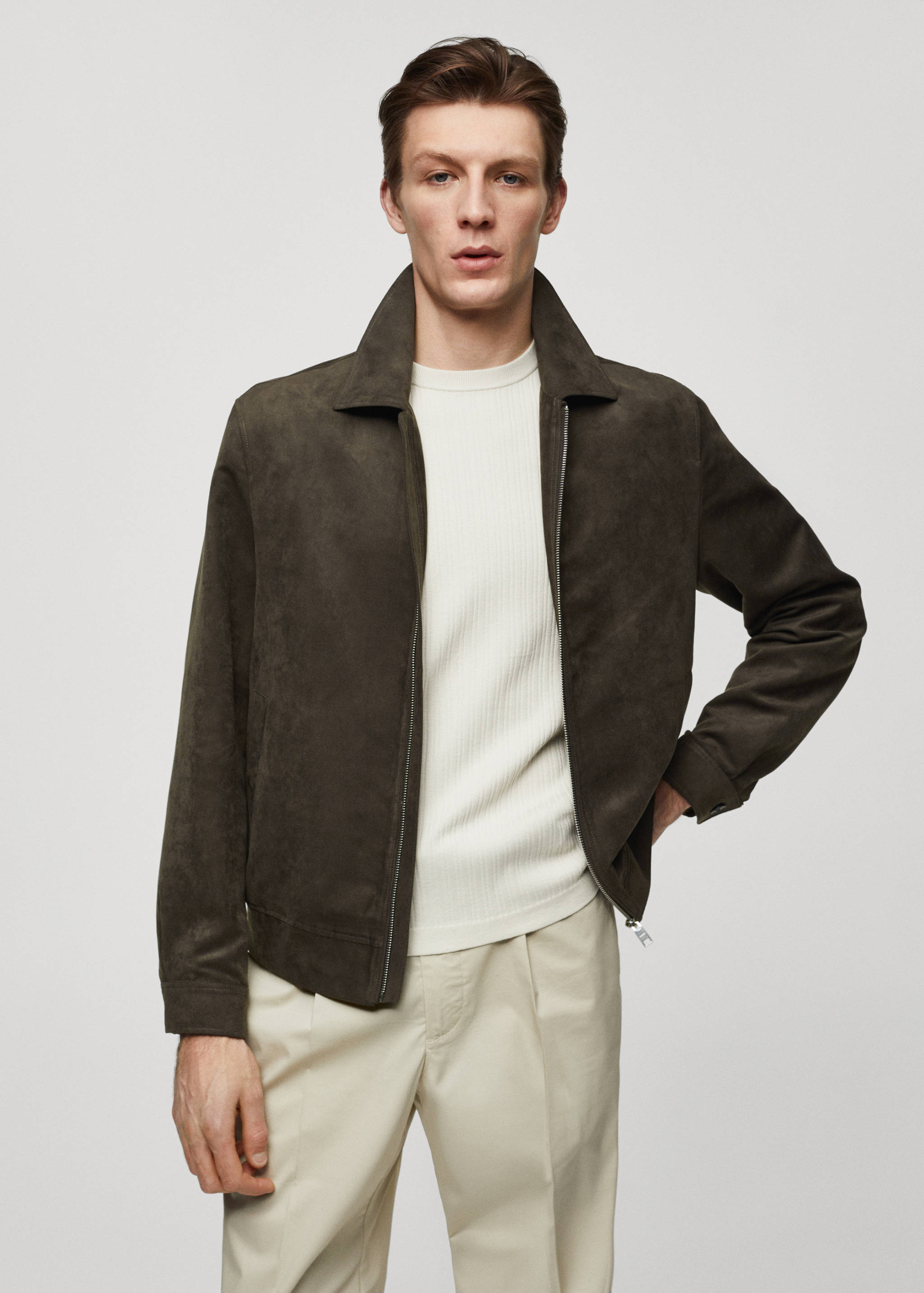 Suede-effect jacket with zip - Medium plane