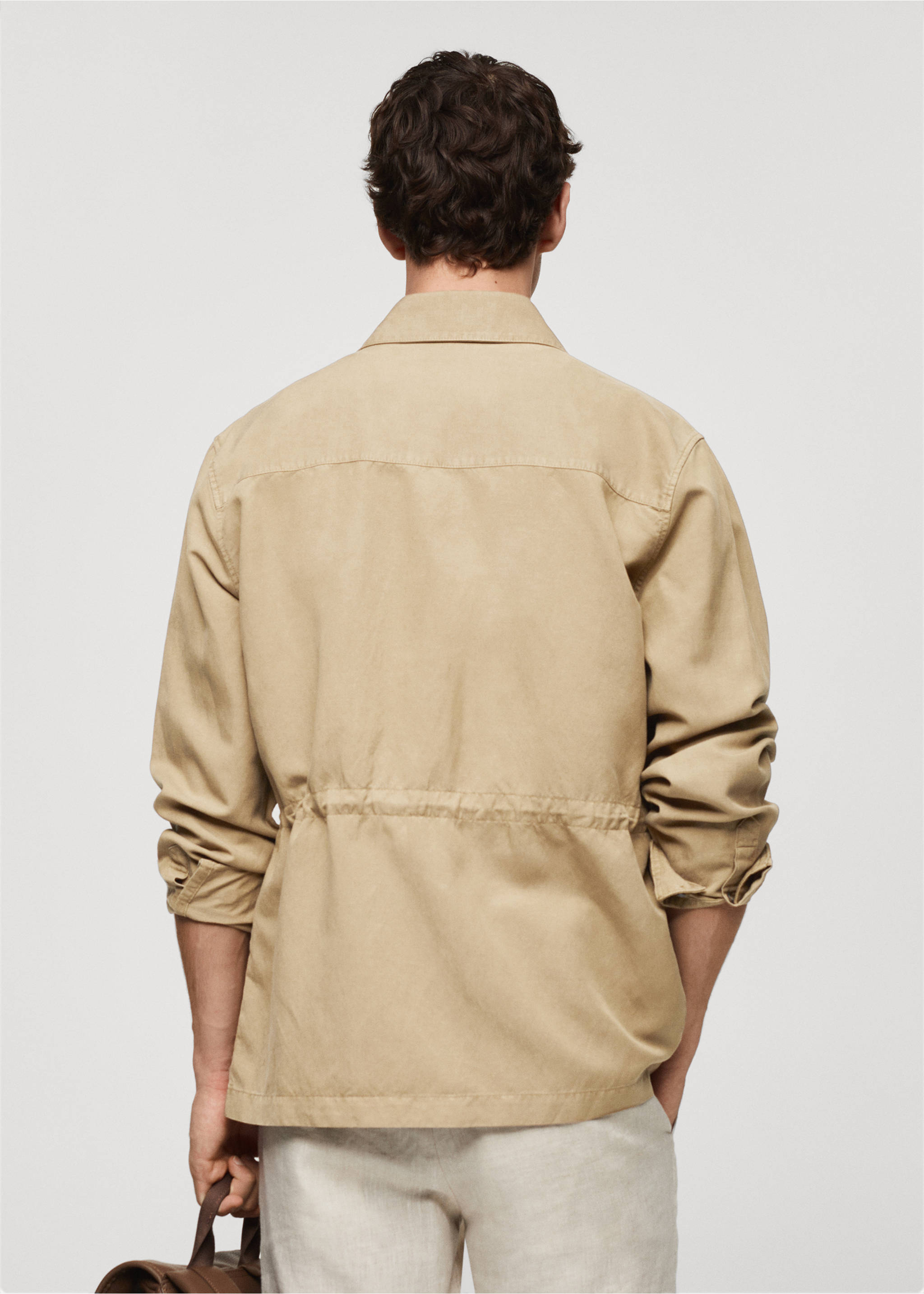 Sobrecamisa lino bolsillos - Reverso del artículo, Marrón medio. Ref: 67015981-00.