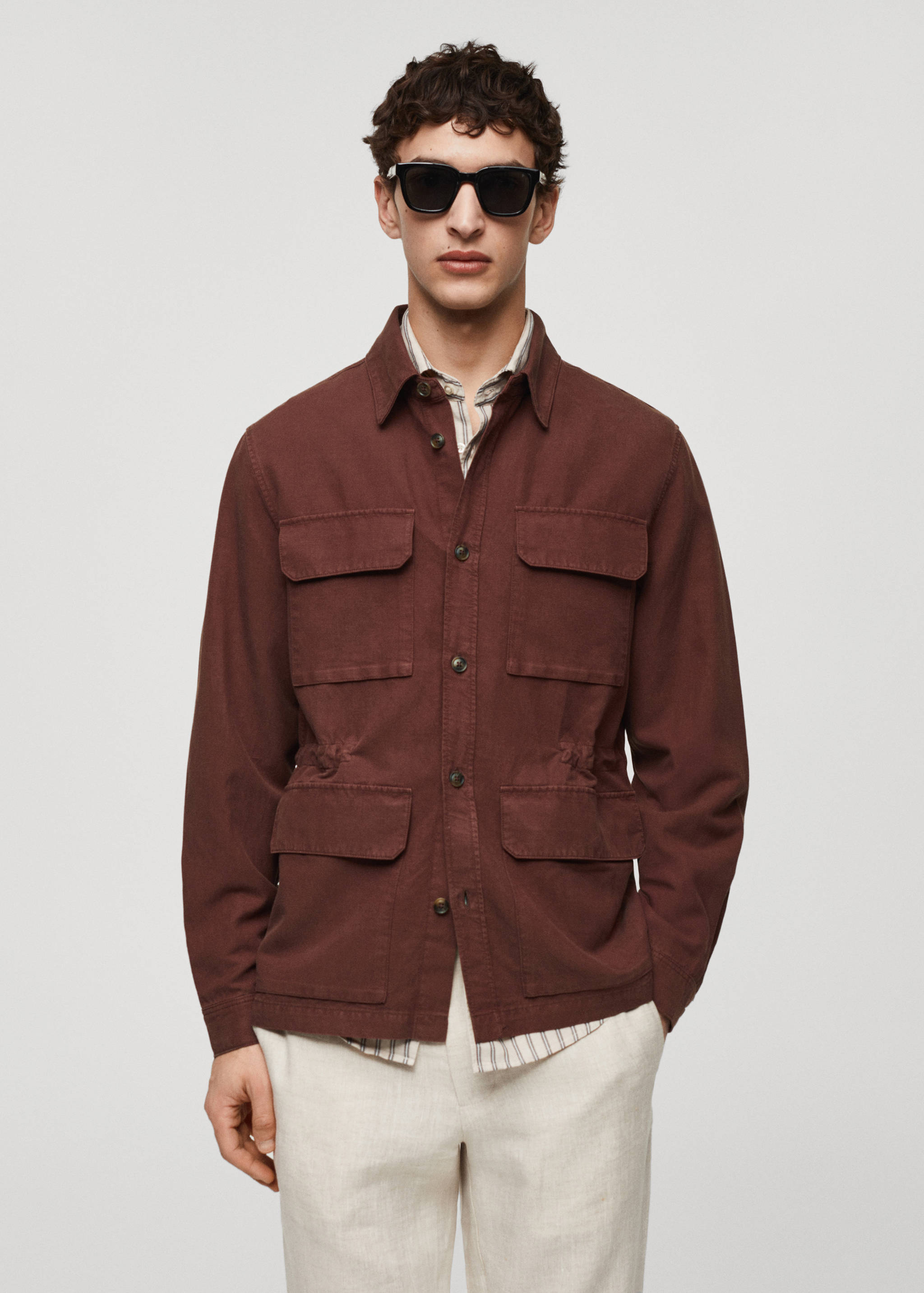 Leinen-Overshirt mit Taschen - Mittlere Ansicht