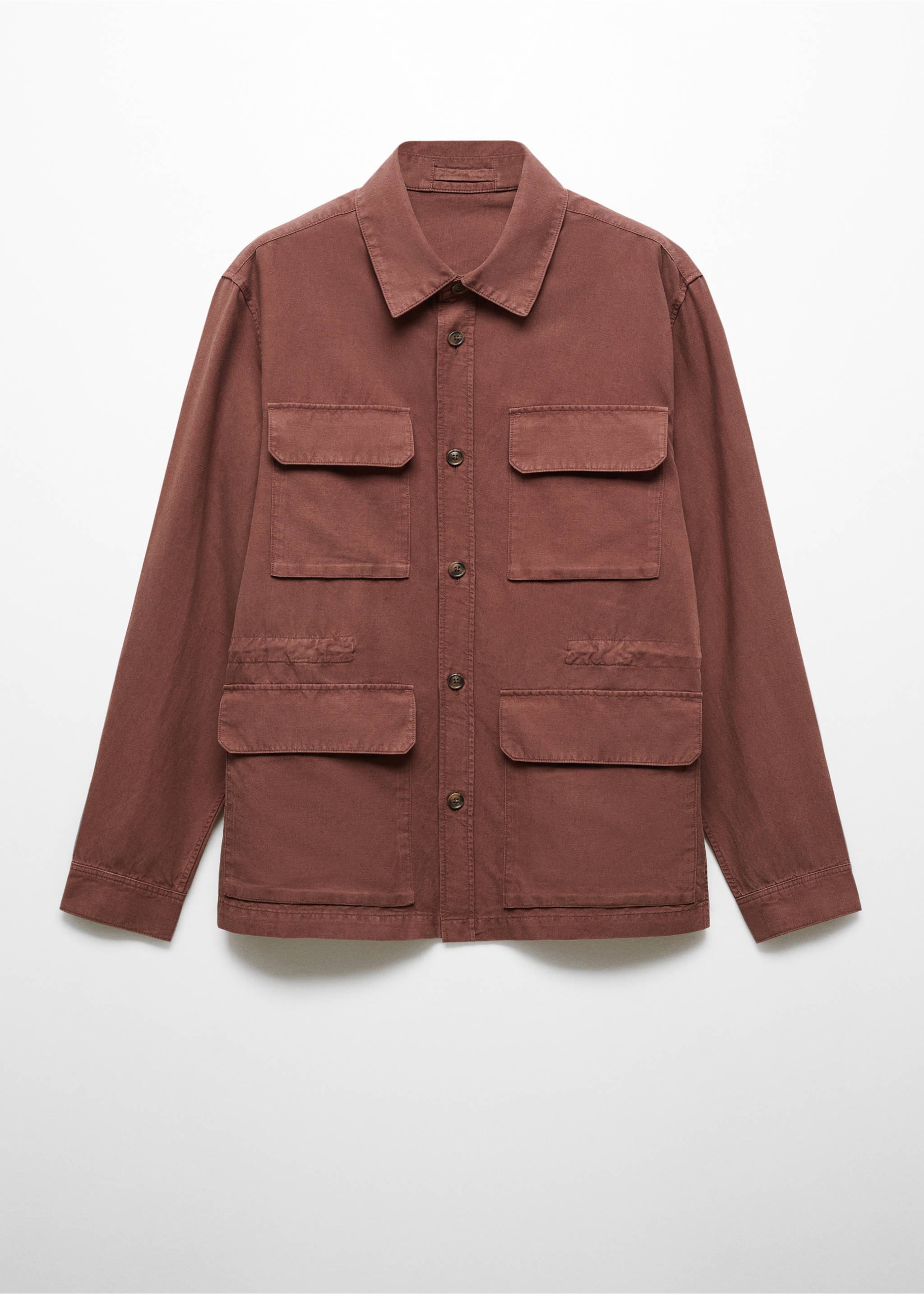 Sobrecamisa lino bolsillos - Artículo sin modelo, Burdeos. Ref: 67015981-00.