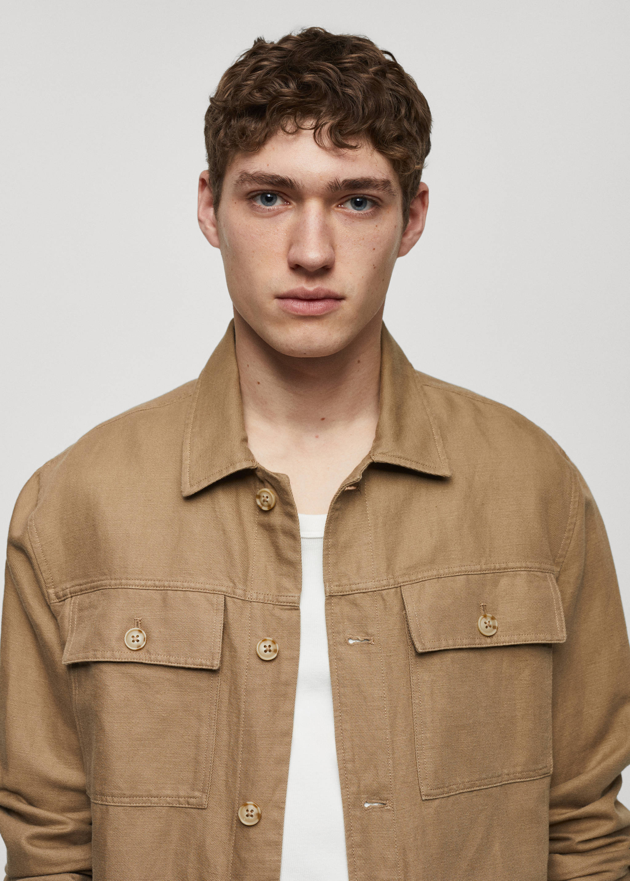 棉麻混纺口袋外套衬衫 - null