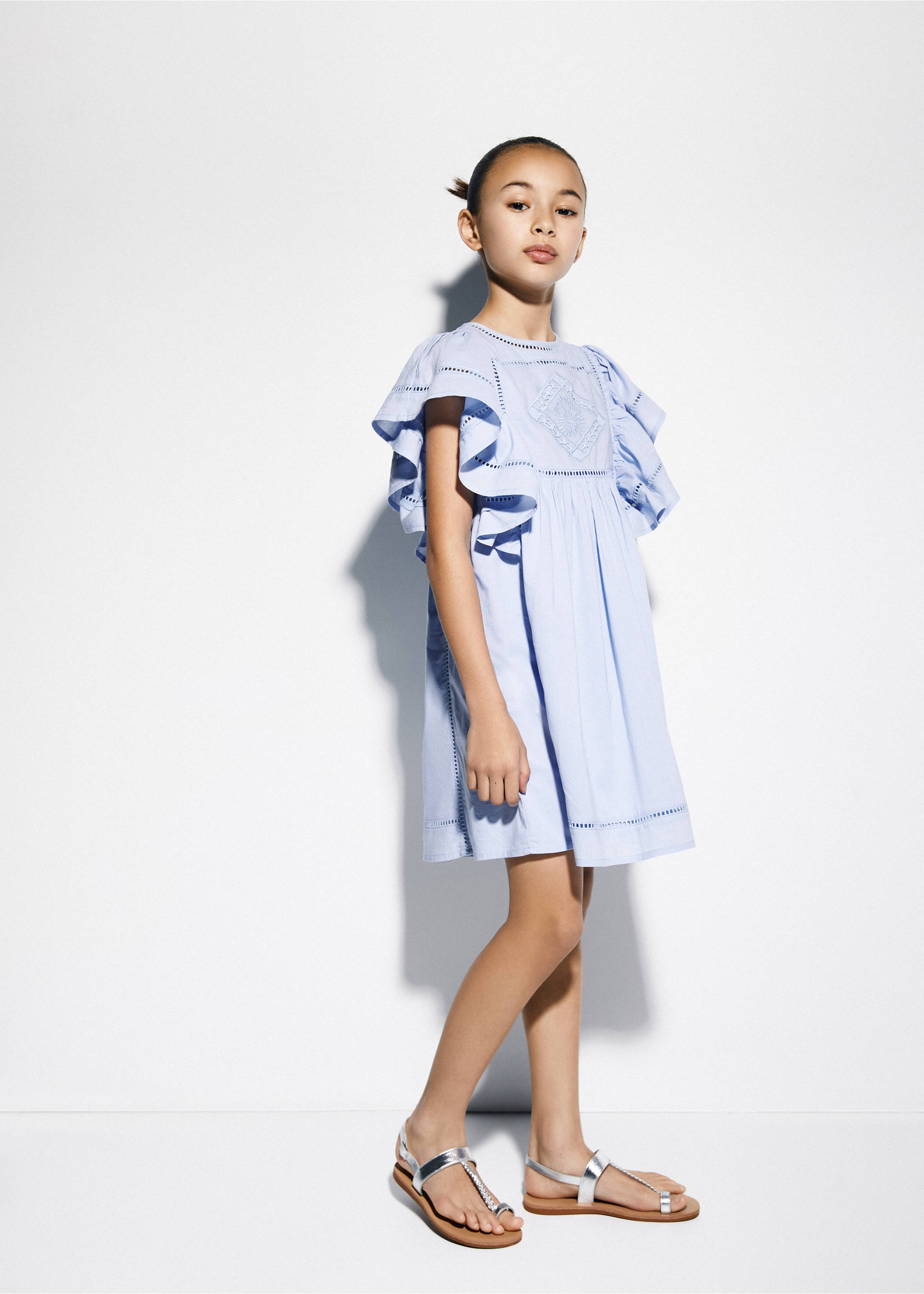 Broderie anglaise Ruffled dress - General plane, Sky Blue. Ref: 67016031-00.