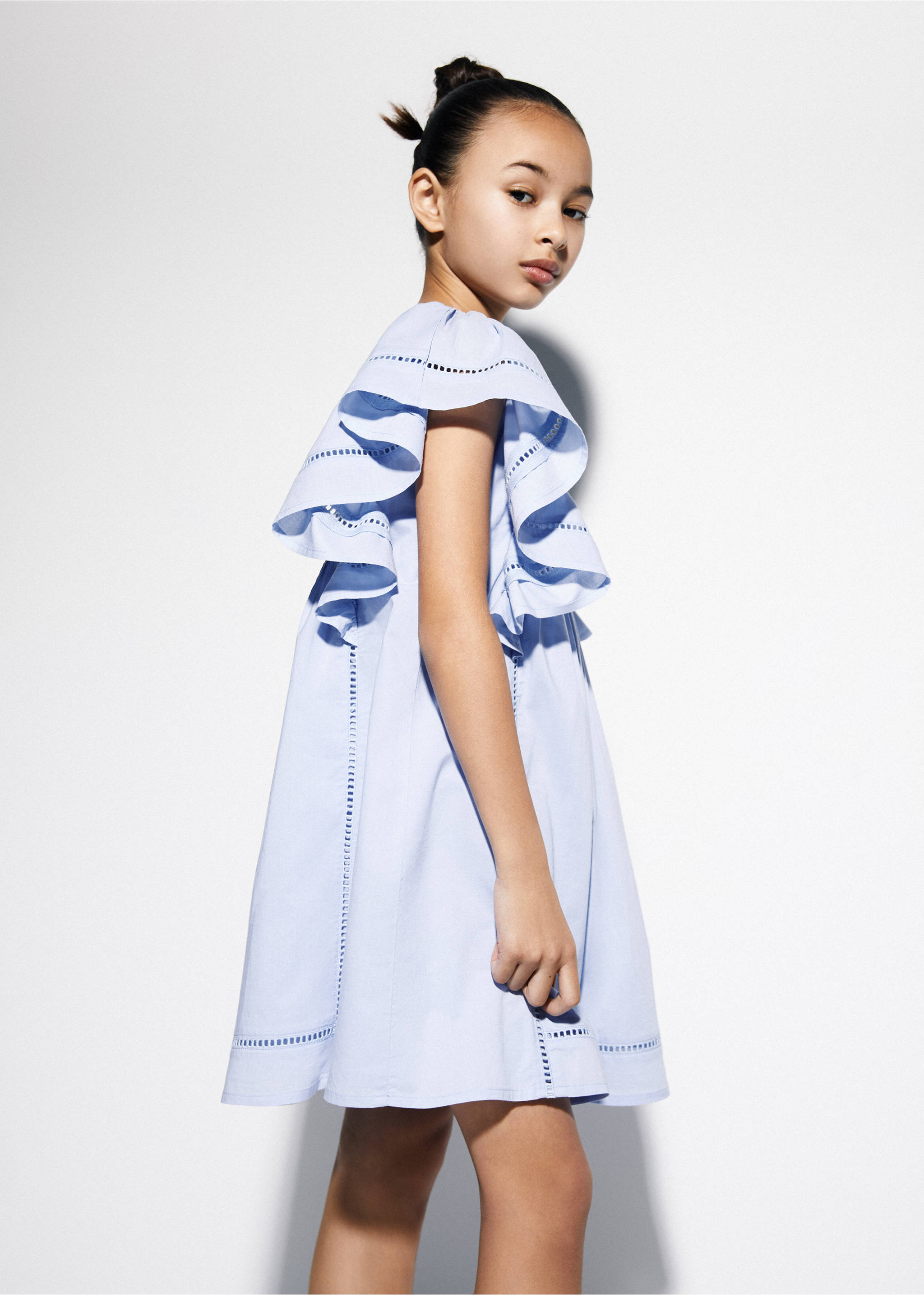 Broderie anglaise Ruffled dress - Medium plane, Sky Blue. Ref: 67016031-00.