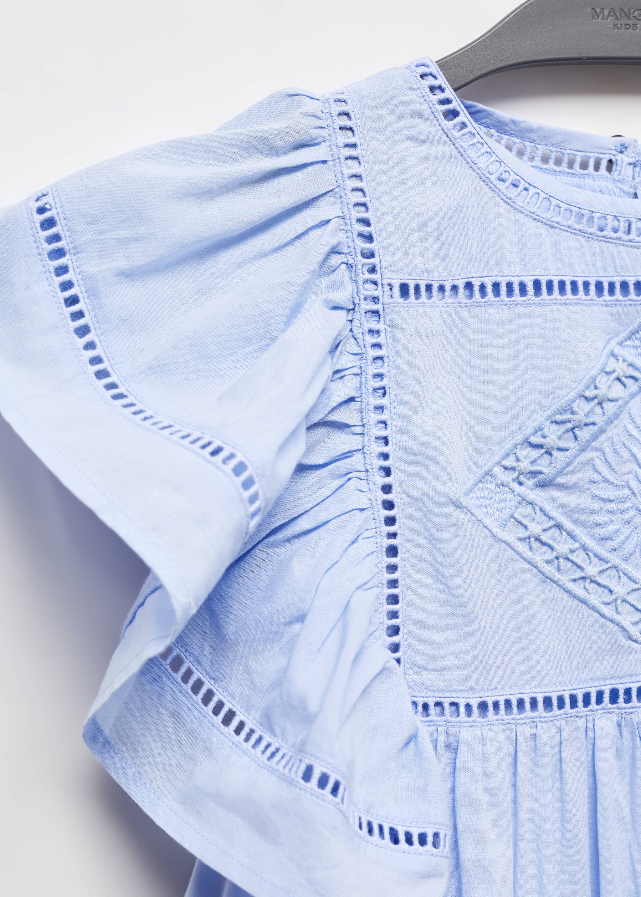 Broderie anglaise Ruffled dress - Details of the article 8, Sky Blue. Ref: 67016031-00.