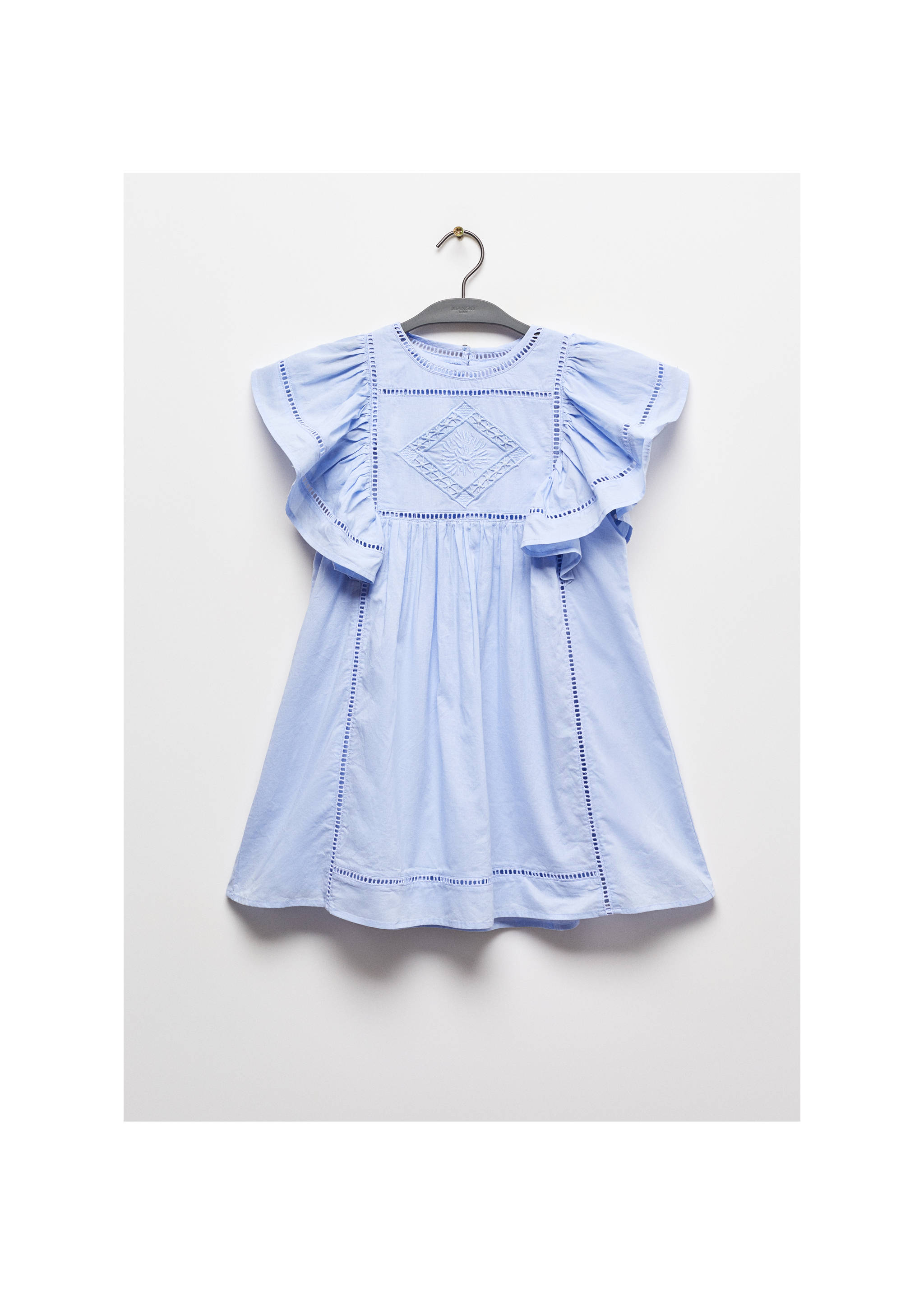 Broderie anglaise Ruffled dress - Article without model, Sky Blue. Ref: 67016031-00.