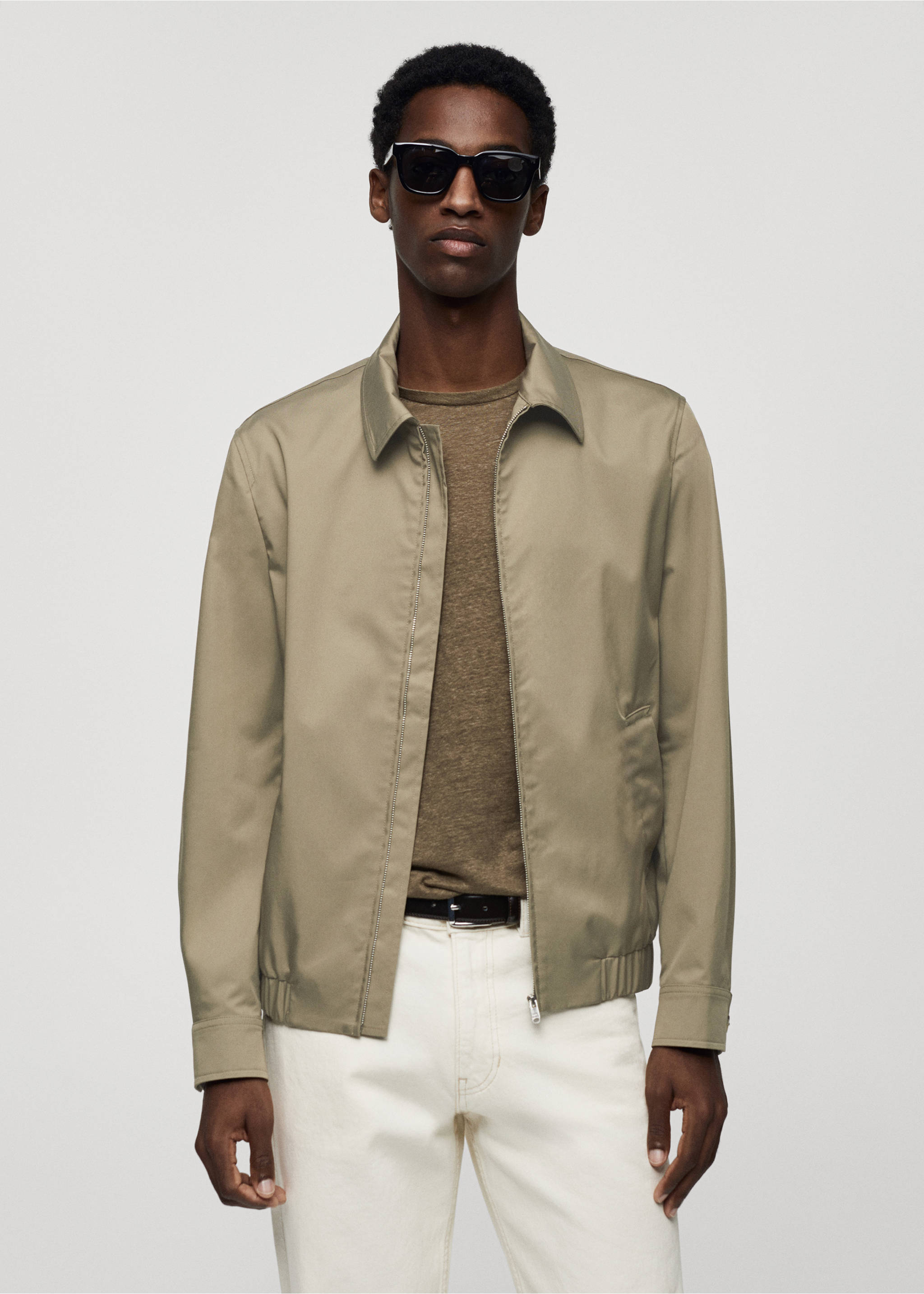 Bomber jacket with zip - Medium plane, Khaki. Ref: 67016314-00.