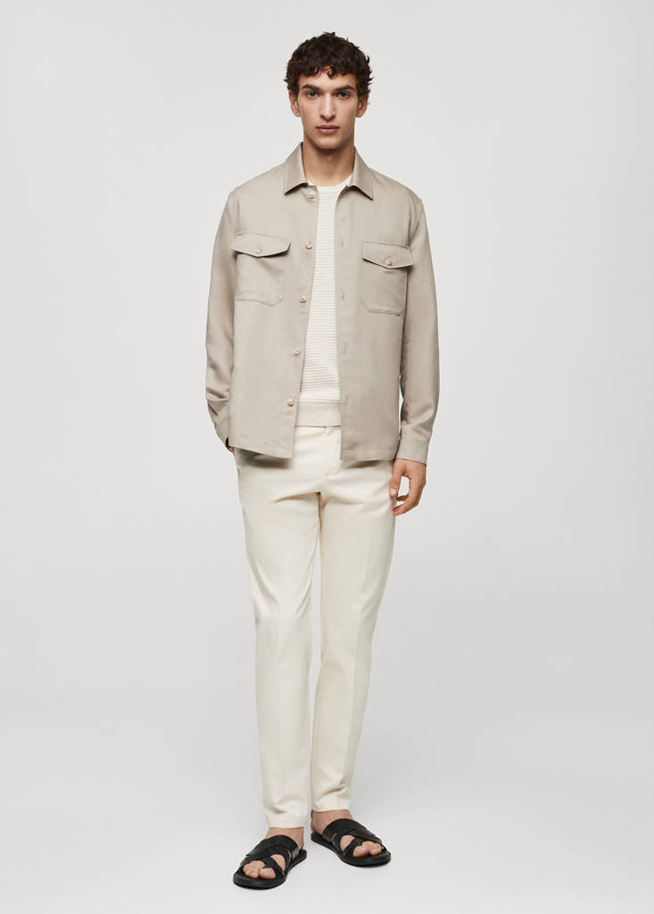Linen overshirt with pockets — Medium Brown