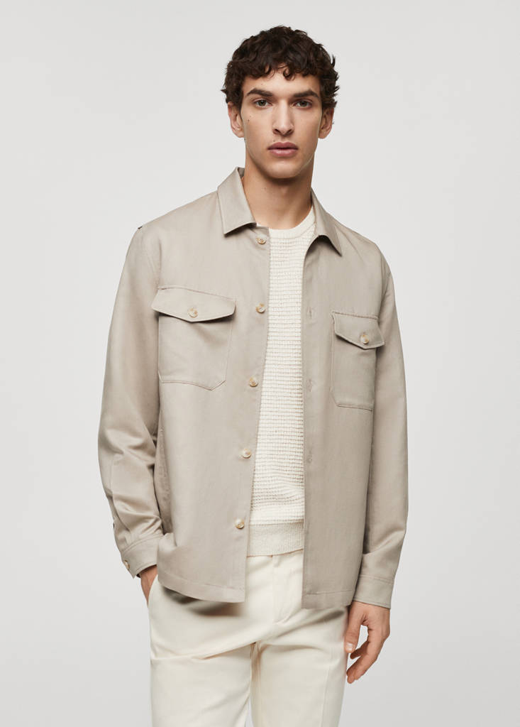 Linen overshirt with pockets — Medium Brown