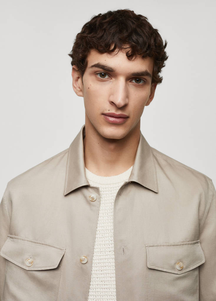 Linen overshirt with pockets — Medium Brown