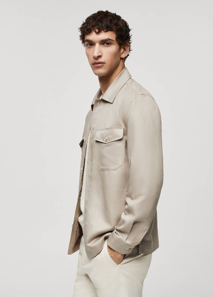 Linen overshirt with pockets — Medium Brown