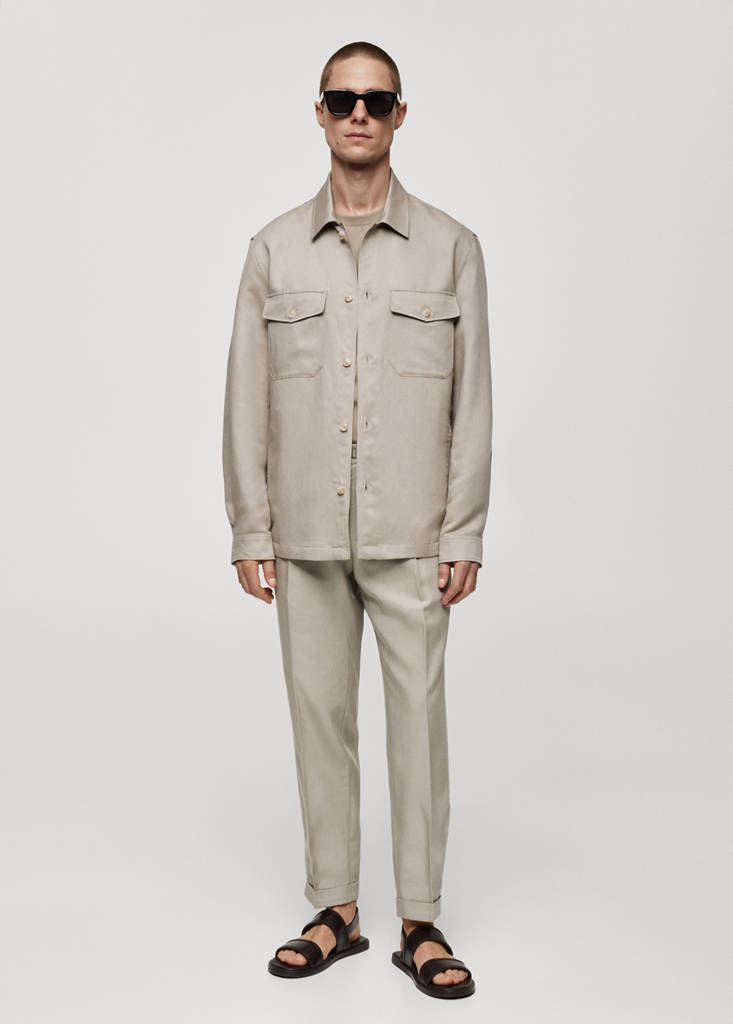 Linen overshirt with pockets — Medium Brown