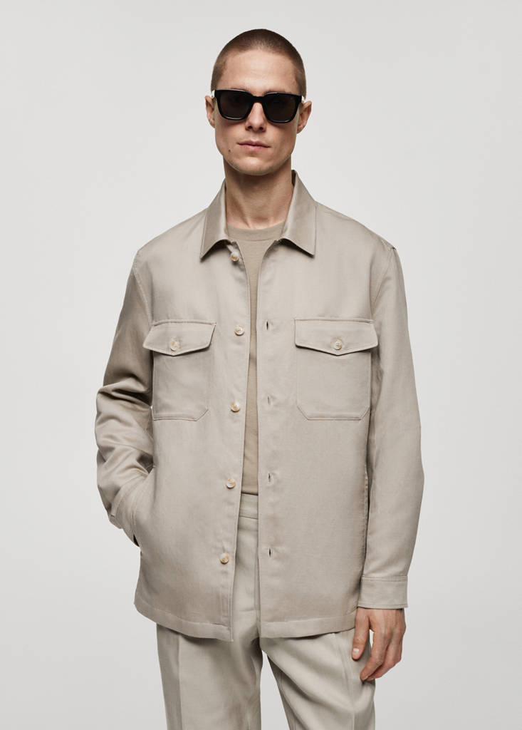 Linen overshirt with pockets — Medium Brown