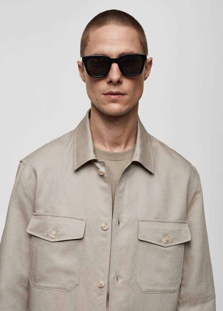 Linen overshirt with pockets — Medium Brown