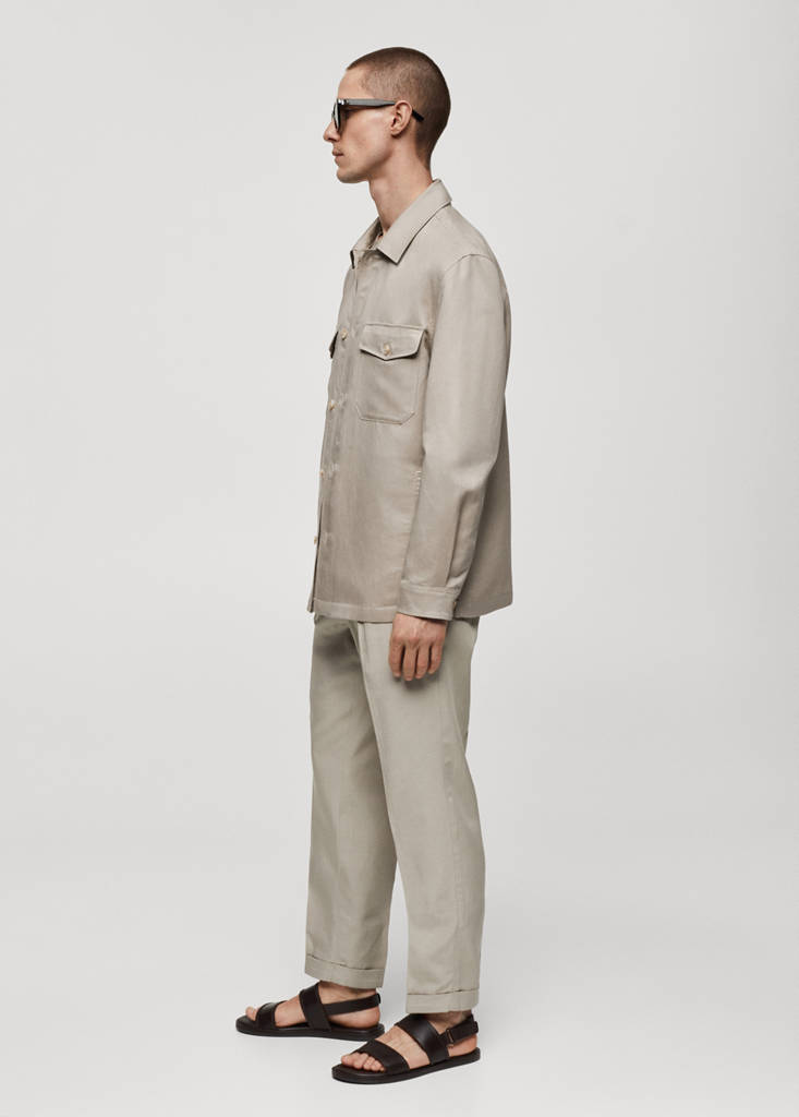 Linen overshirt with pockets — Medium Brown