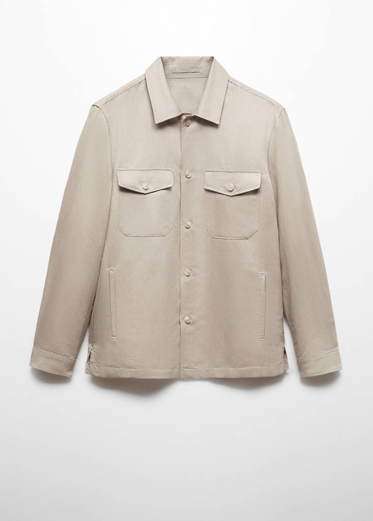 Linen overshirt with pockets — Medium Brown