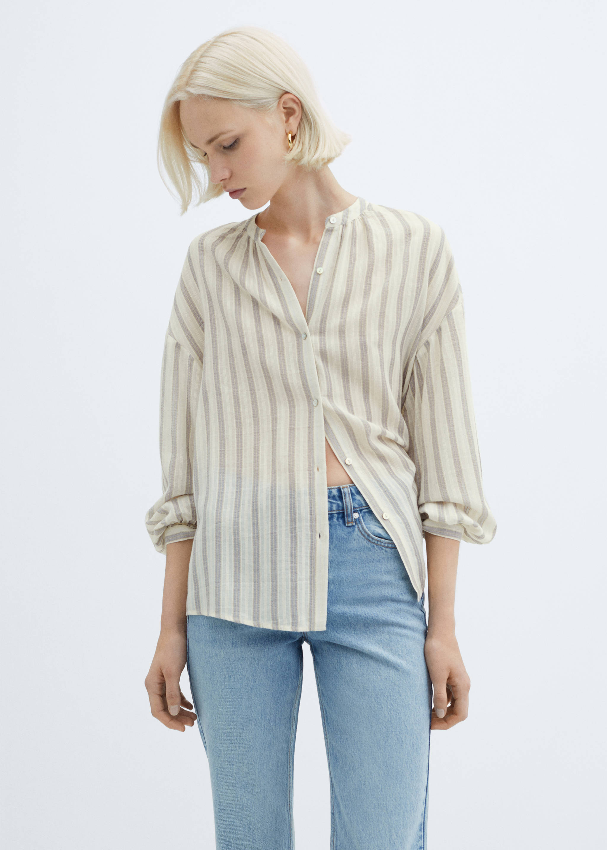 Puffed sleeves striped shirt - Medium plane