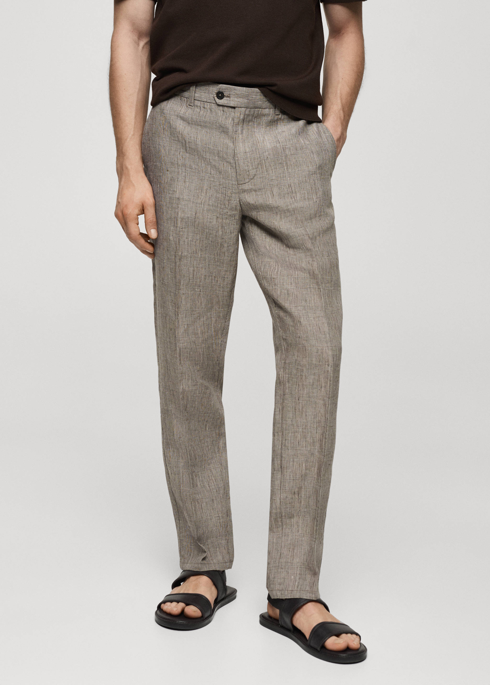 100% linen Prince of Wales check trousers - Medium plane