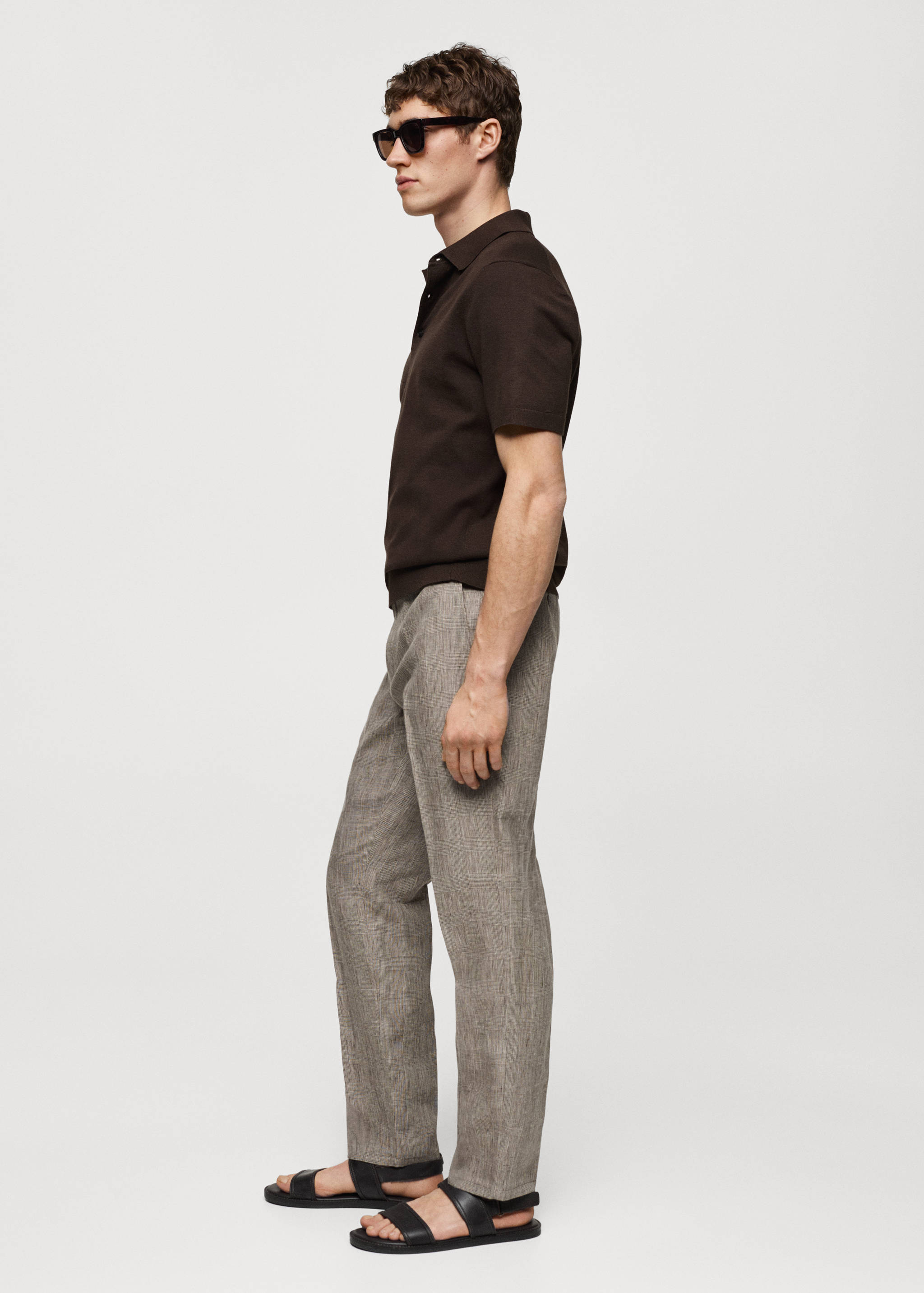 100% linen Prince of Wales check trousers - Details of the article 2