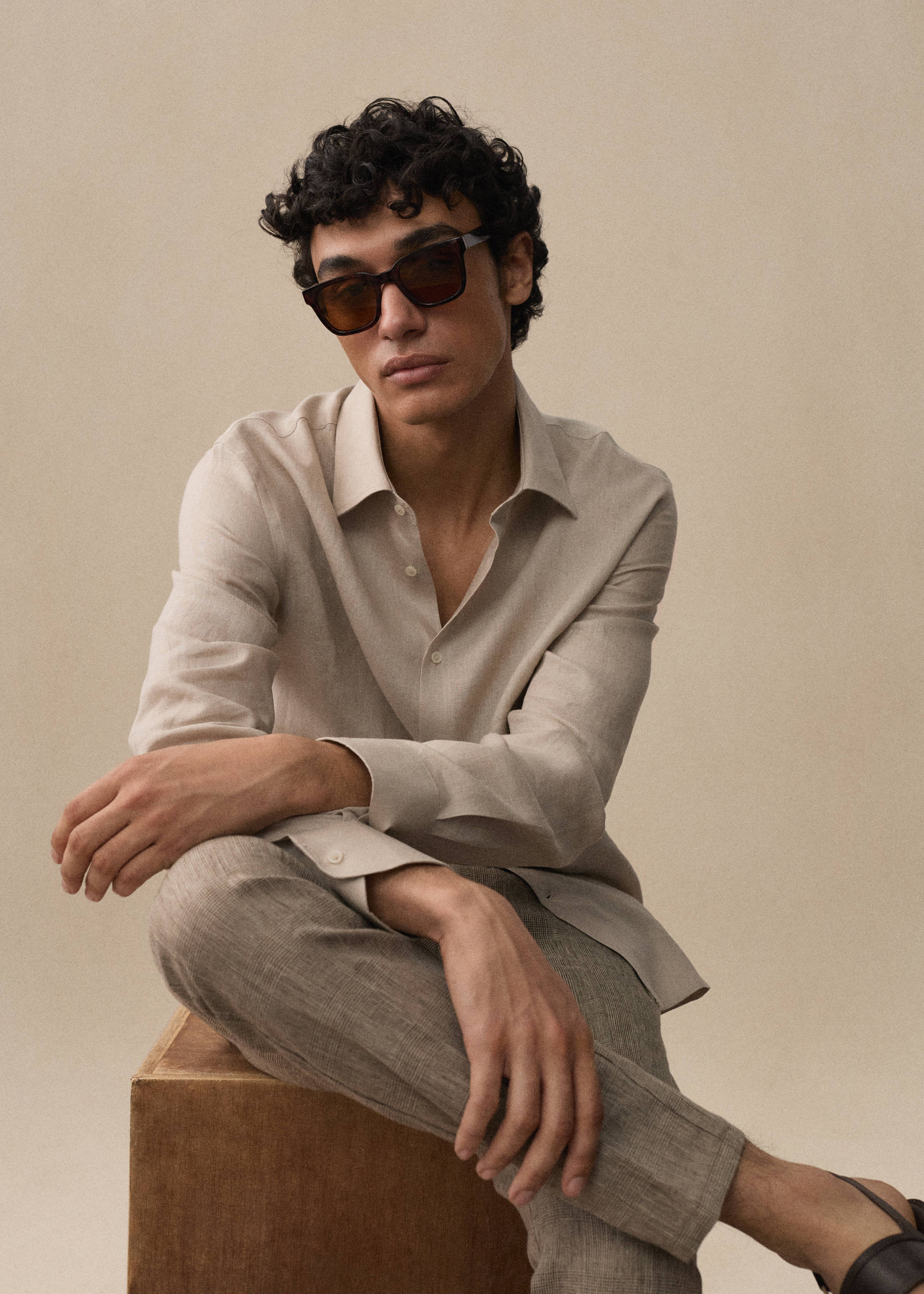 100% linen Prince of Wales check trousers - Details of the article 5