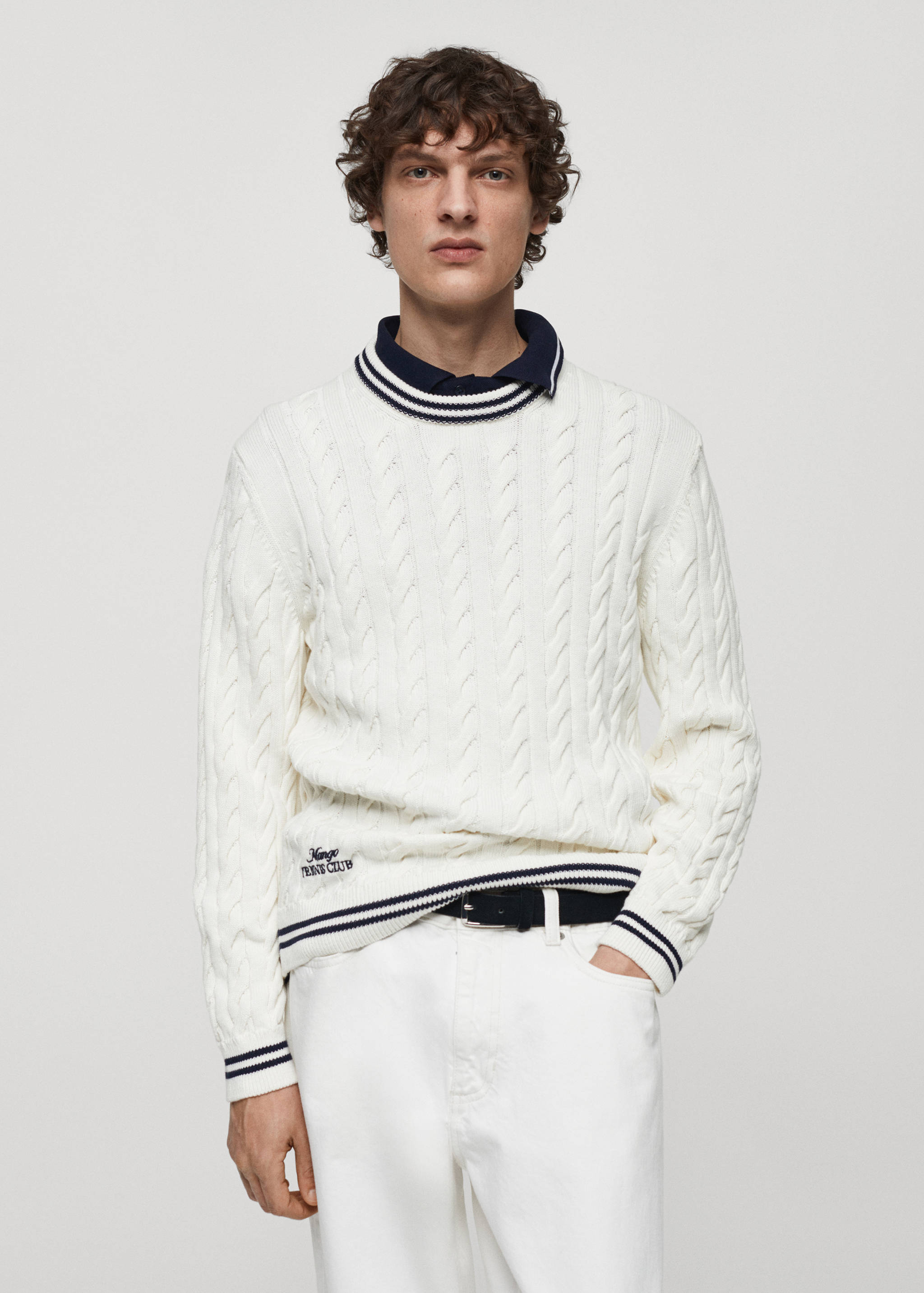 Pull-over rayures maille tressée - Plan moyen