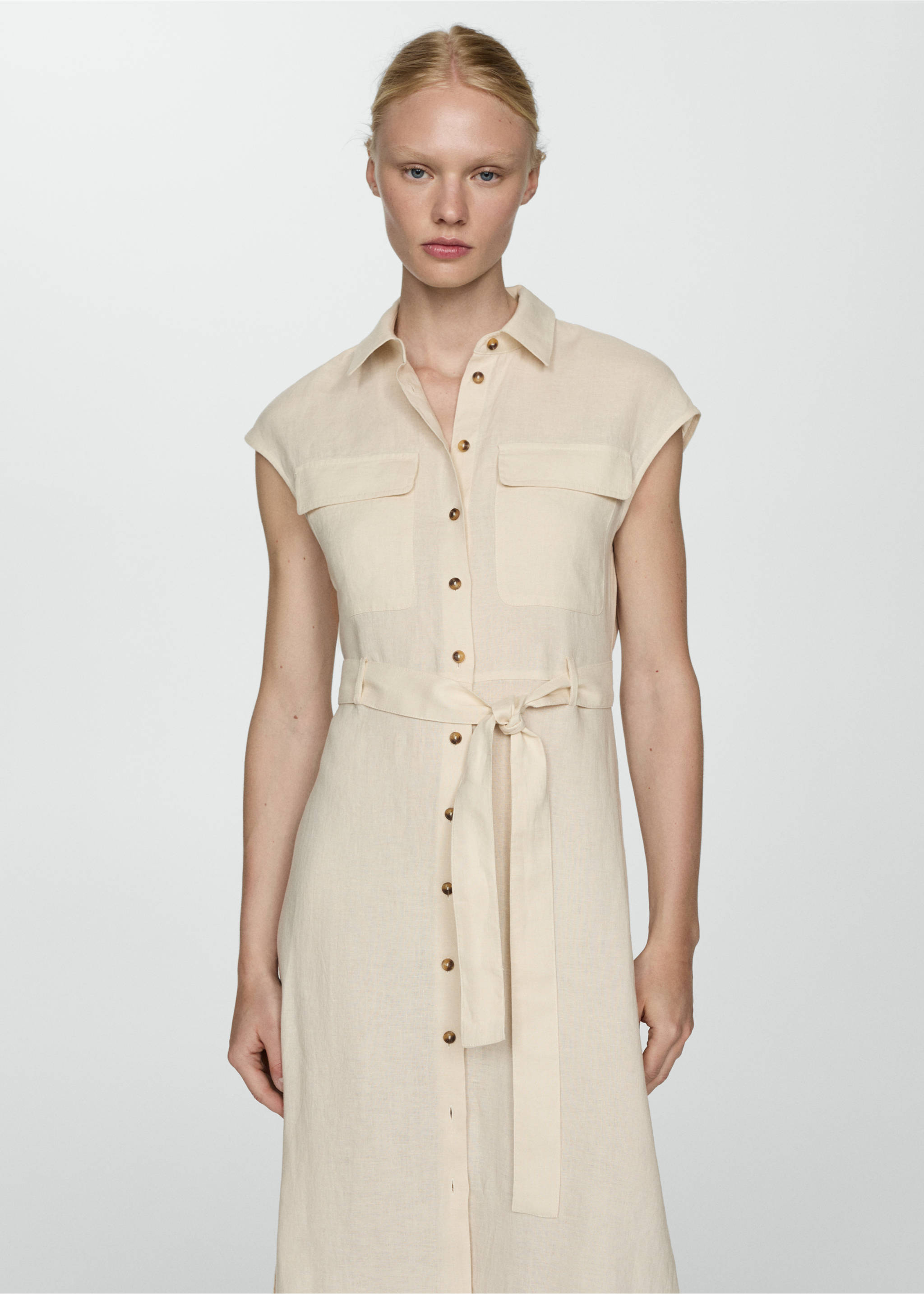 100% linen shirty dress - Medium plane, Sand. Ref: 67017113-00.