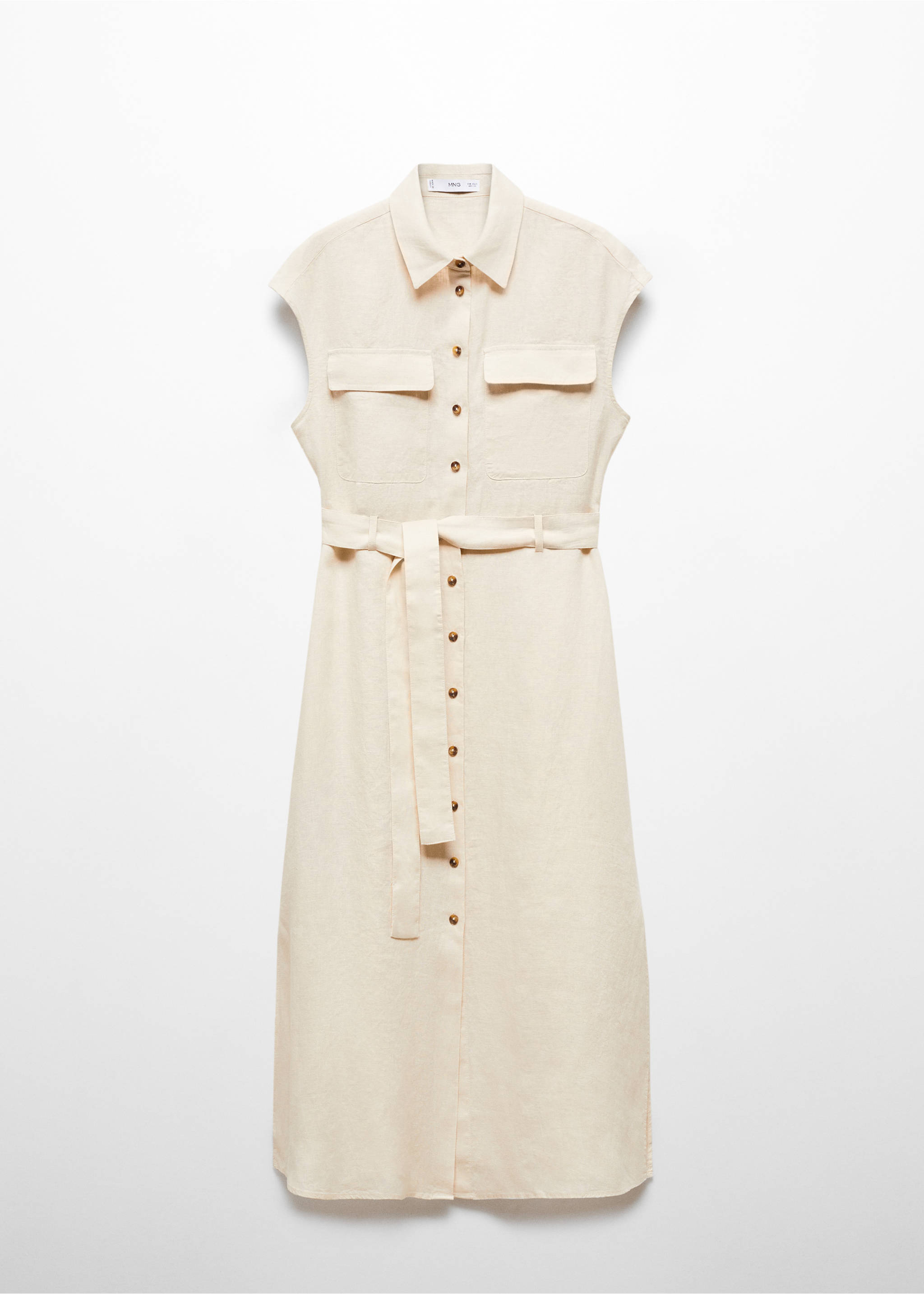 100% linen shirty dress - Article without model, Sand. Ref: 67017113-00.