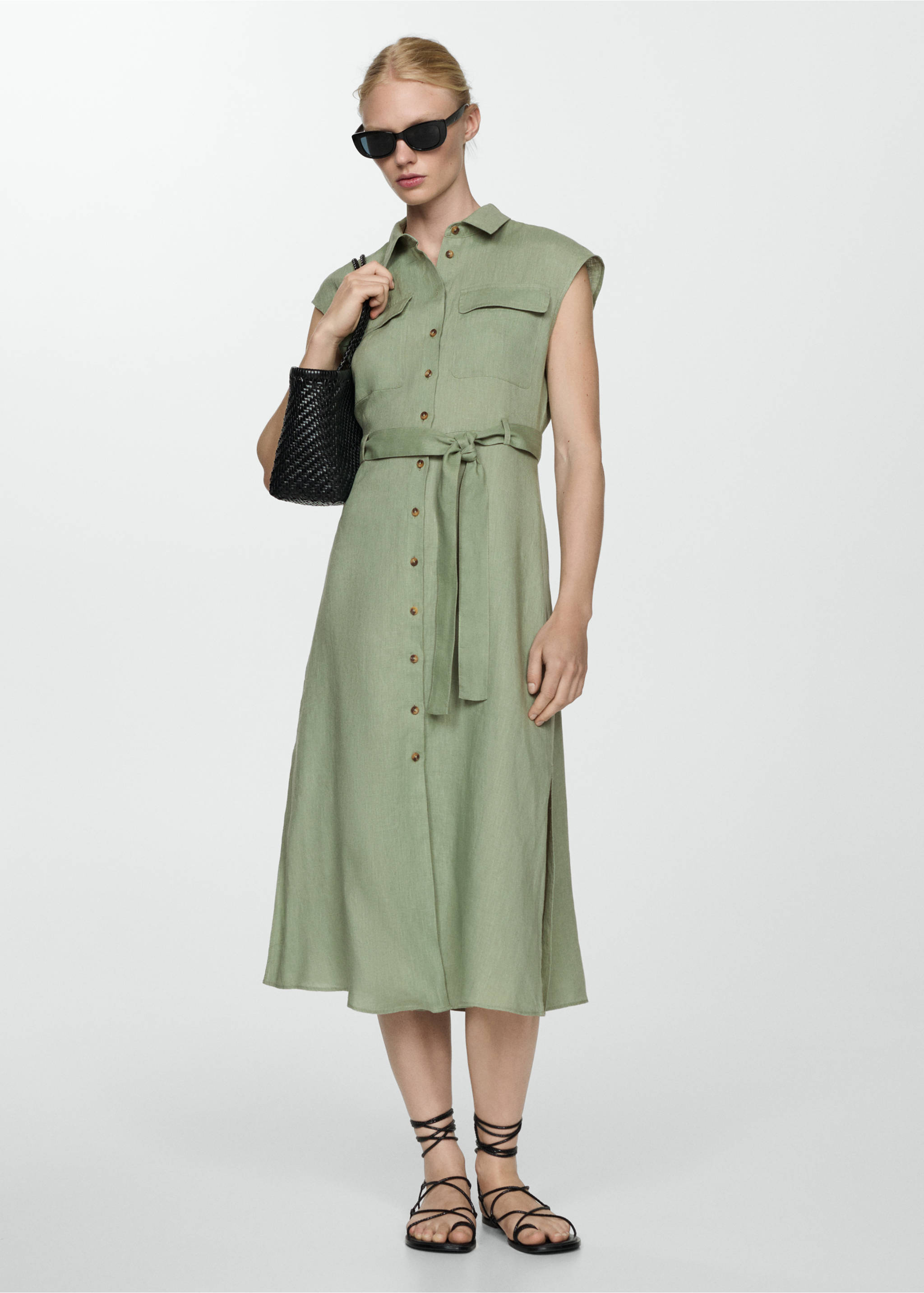 100% linen shirty dress - General plane, Green. Ref: 67017113-00.