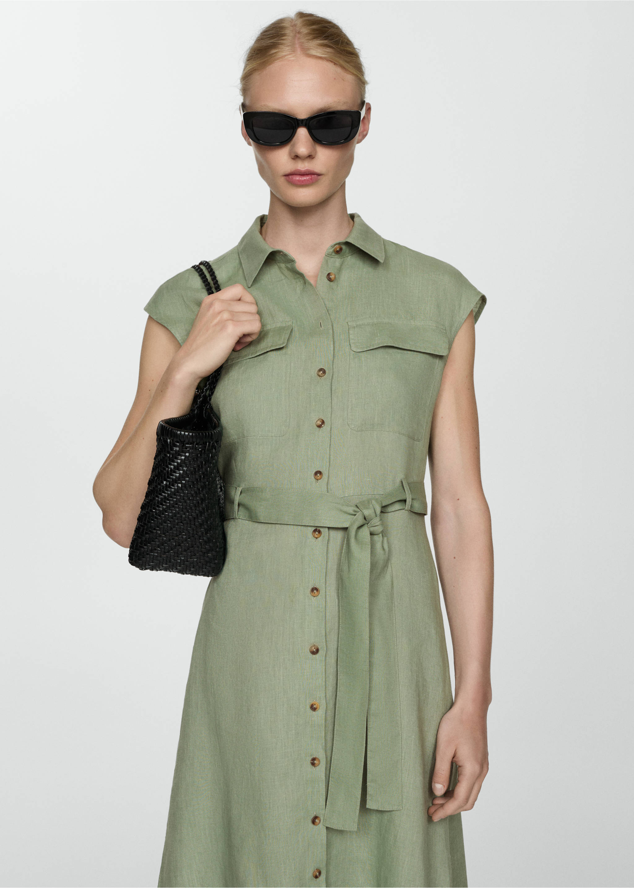 100% linen shirty dress - Medium plane, Green. Ref: 67017113-00.