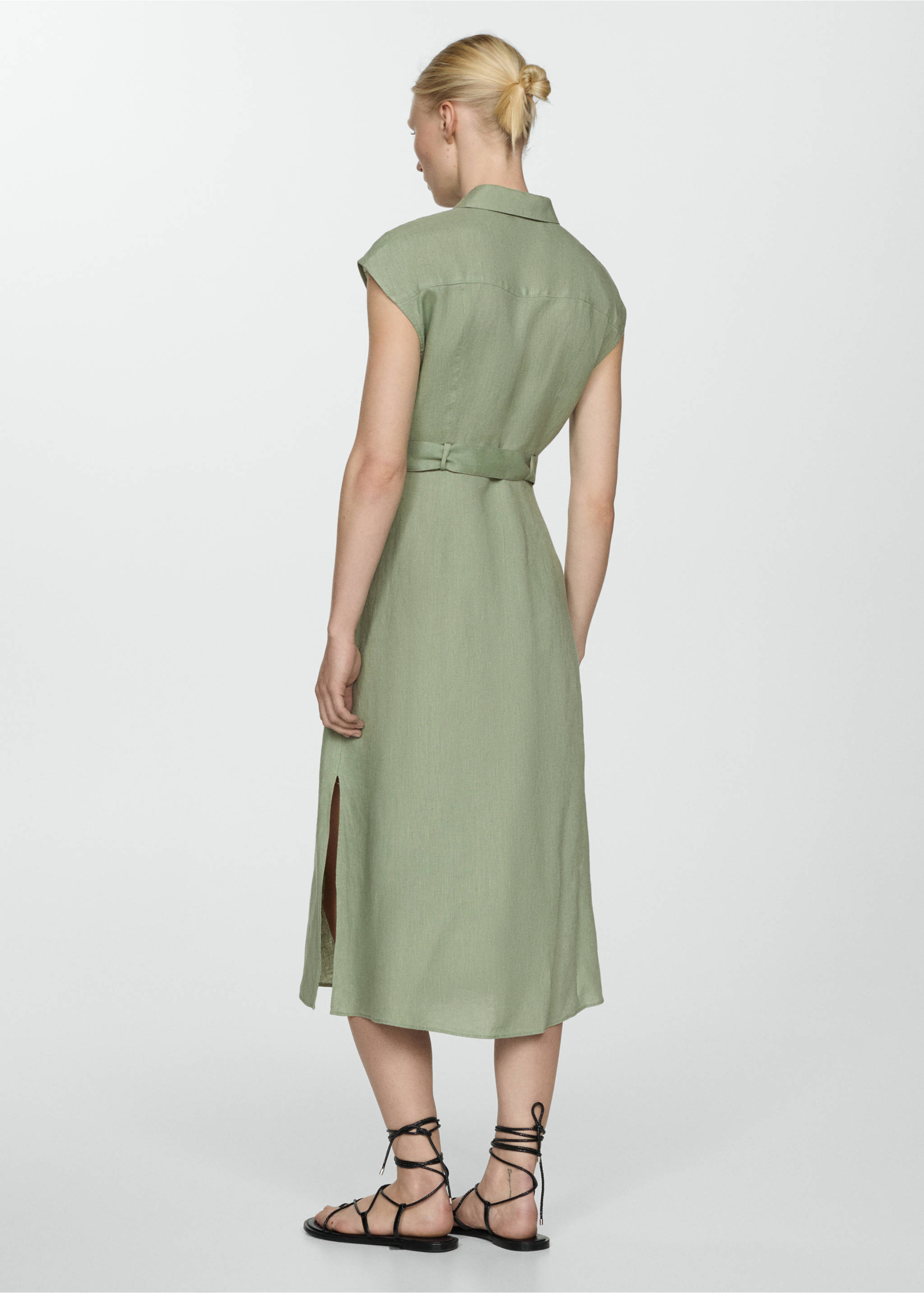 100% linen shirty dress - Reverse of the article, Green. Ref: 67017113-00.