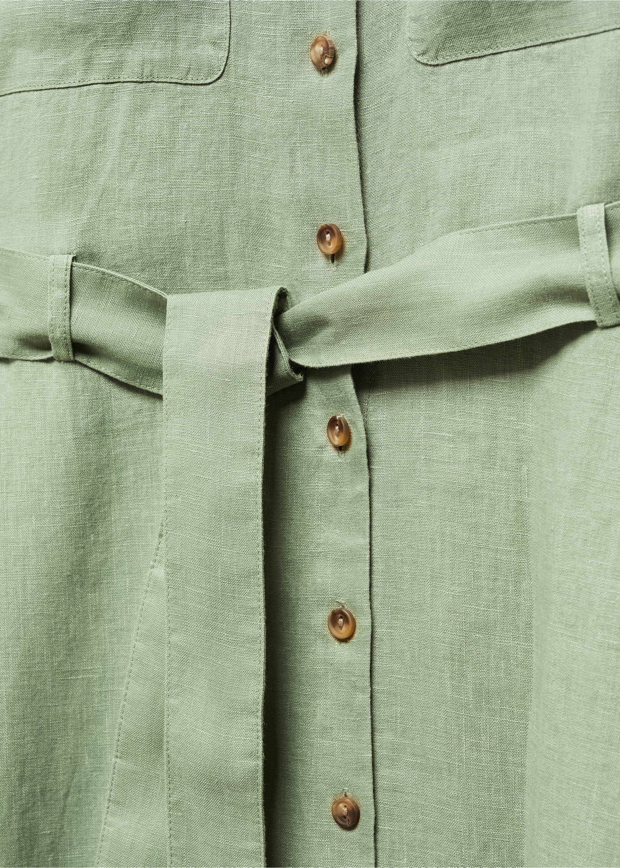 100% linen shirty dress - Details of the article 8, Green. Ref: 67017113-00.