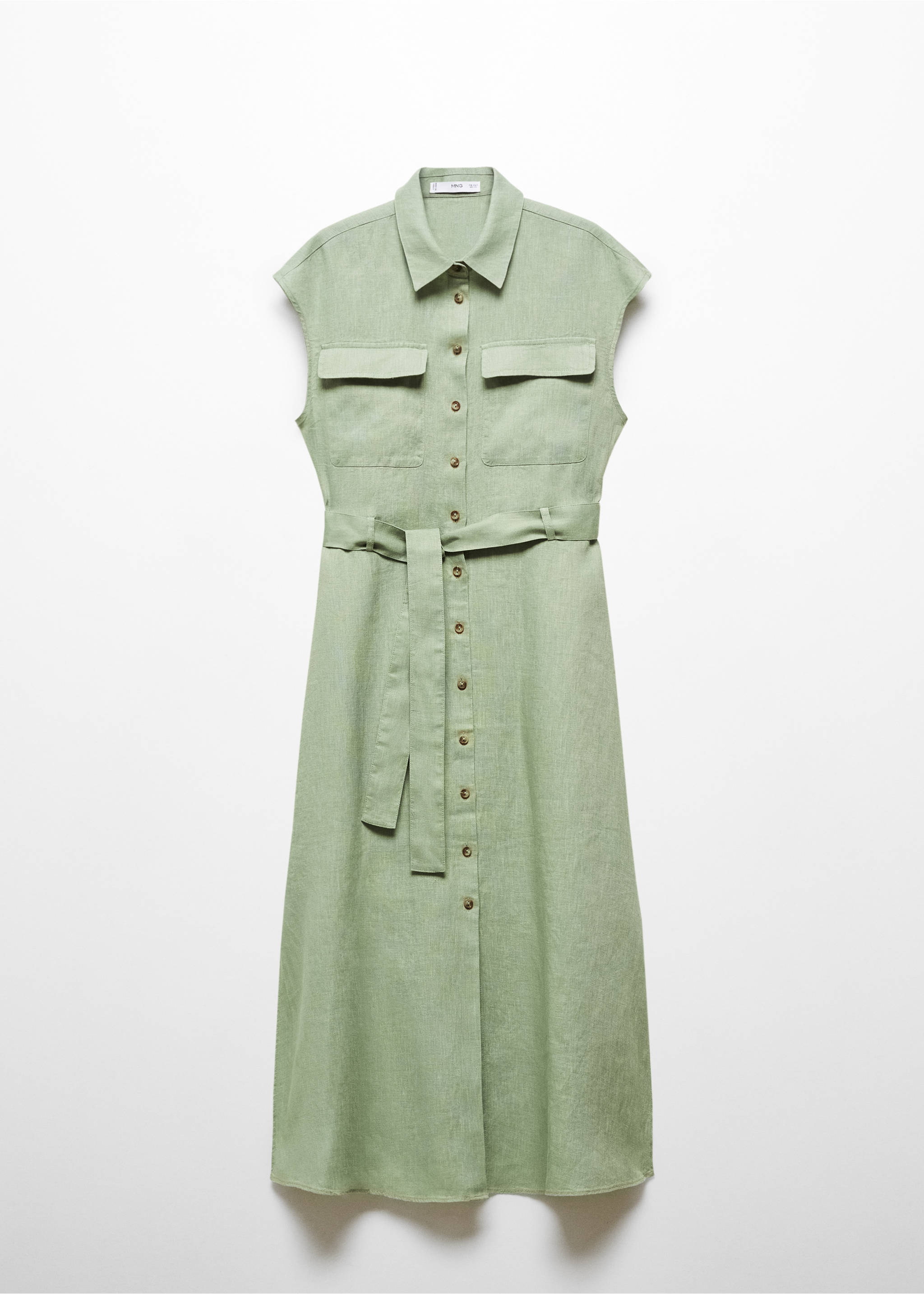 100% linen shirty dress - Article without model, Green. Ref: 67017113-00.