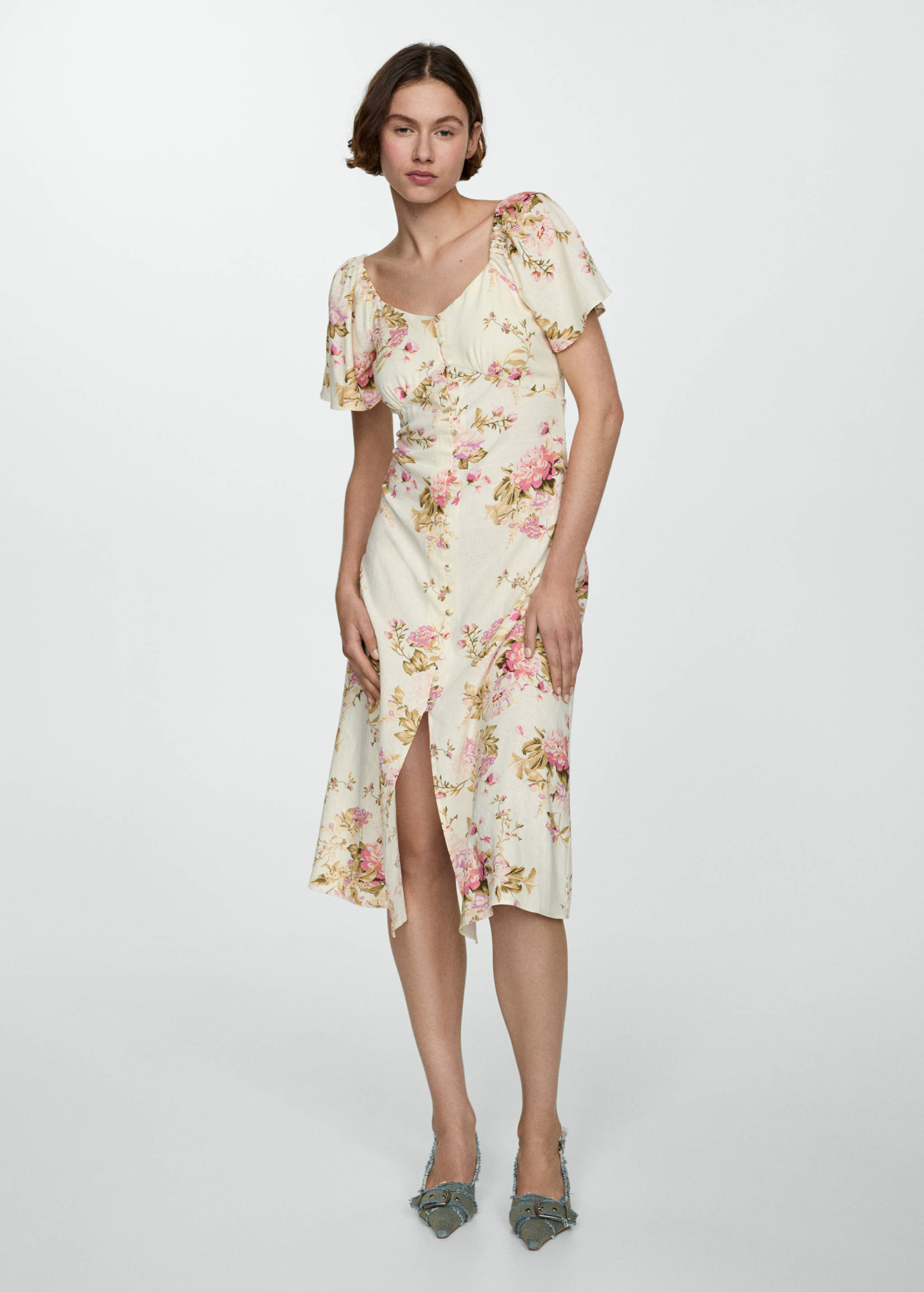 Buttoned linen-blend dress - Details of the article 2