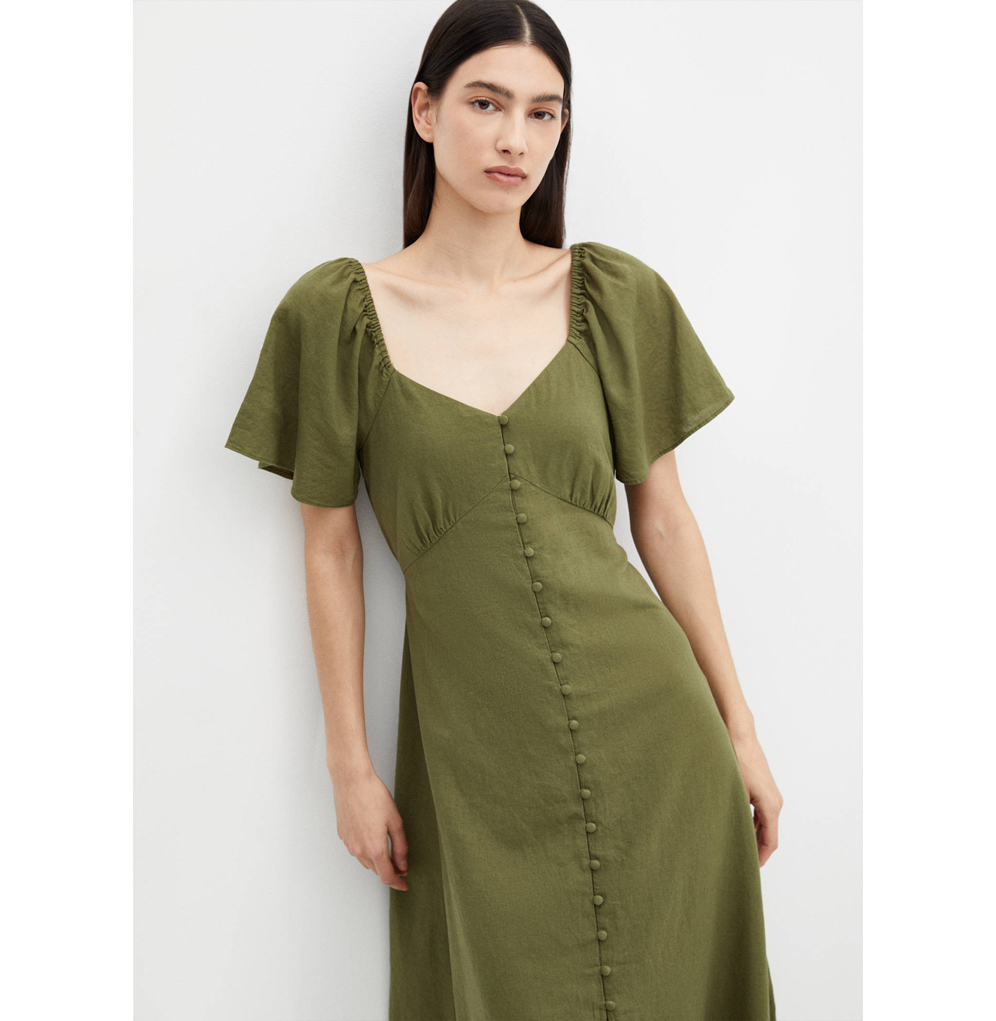 Buttoned linen-blend dress - Medium plane