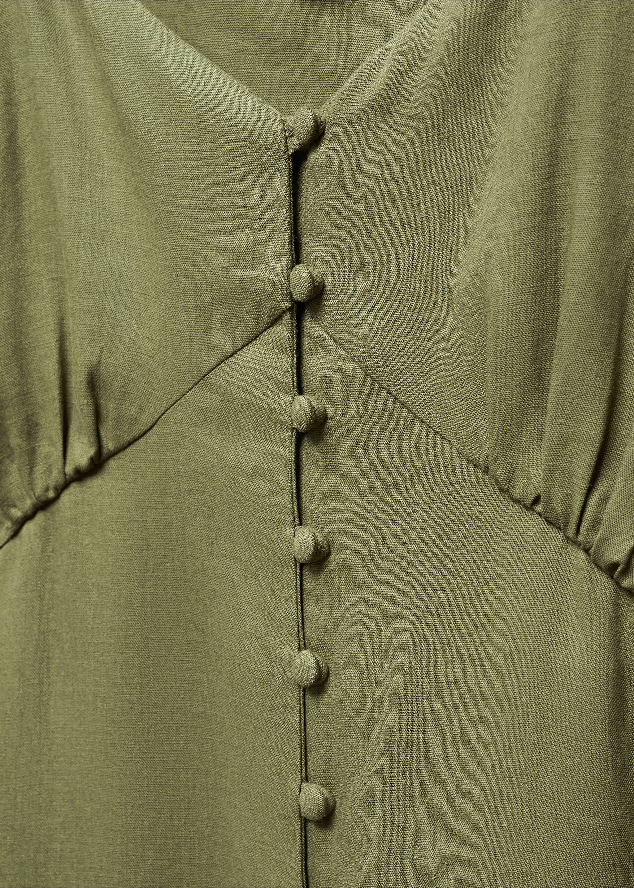 Buttoned linen-blend dress - Details of the article 8, Khaki. Ref: 67017115-00.