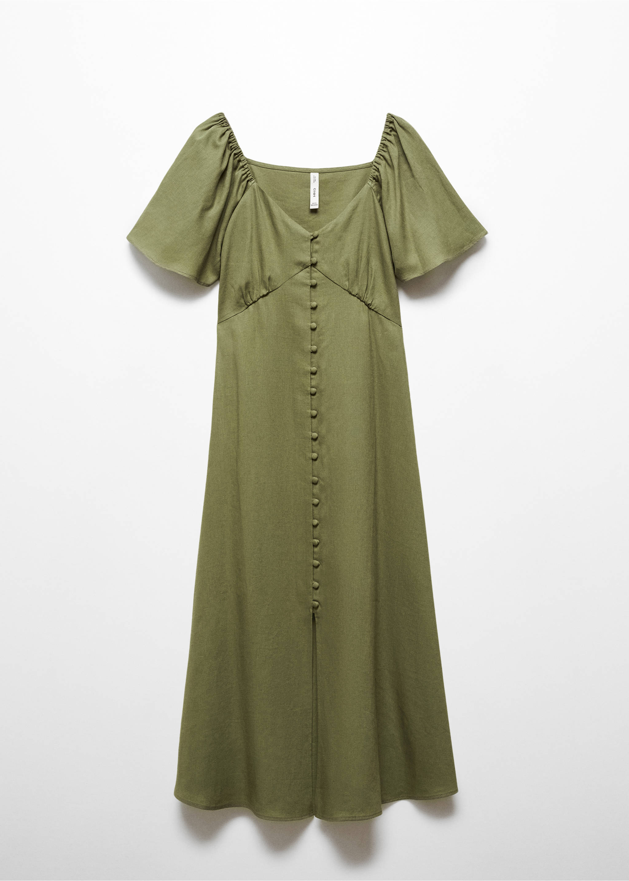 Buttoned linen-blend dress - Article without model, Khaki. Ref: 67017115-00.