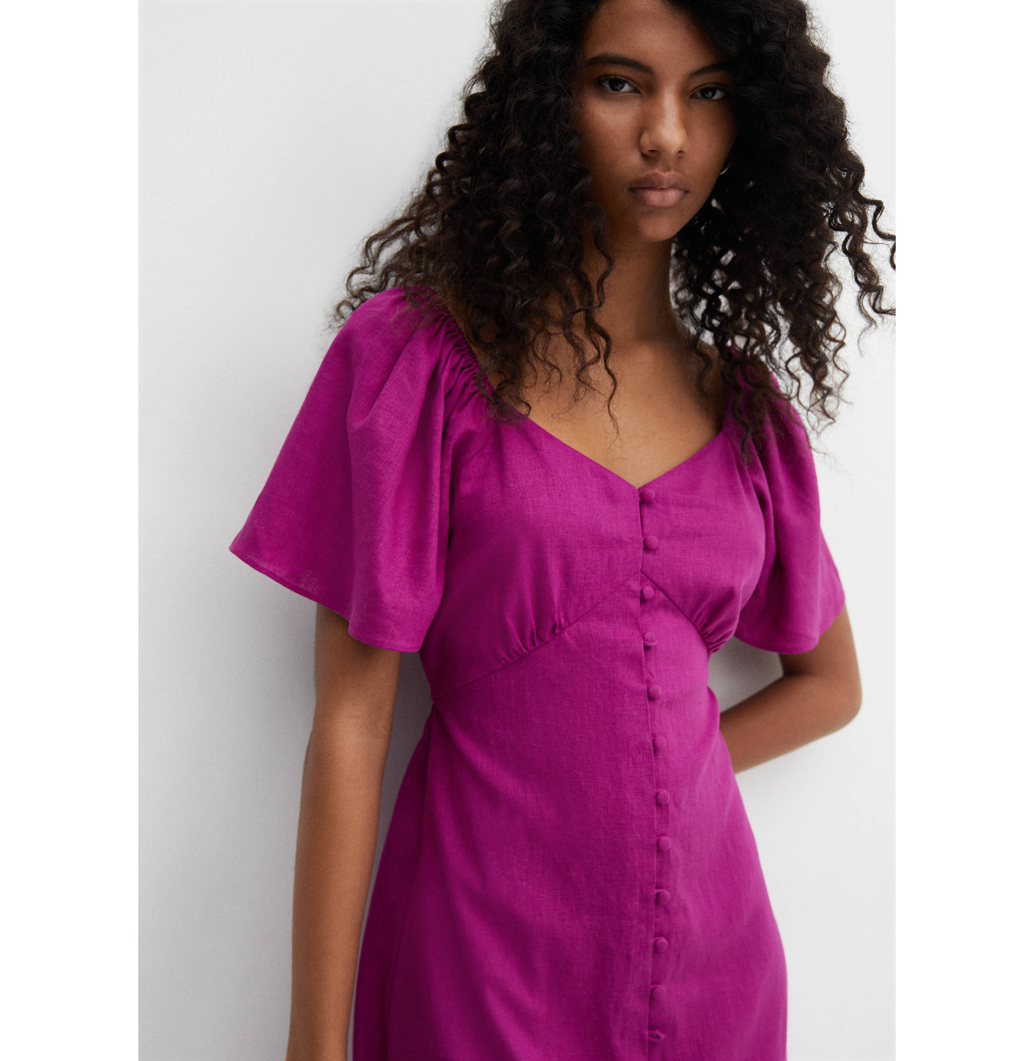 Buttoned linen-blend dress - Medium plane