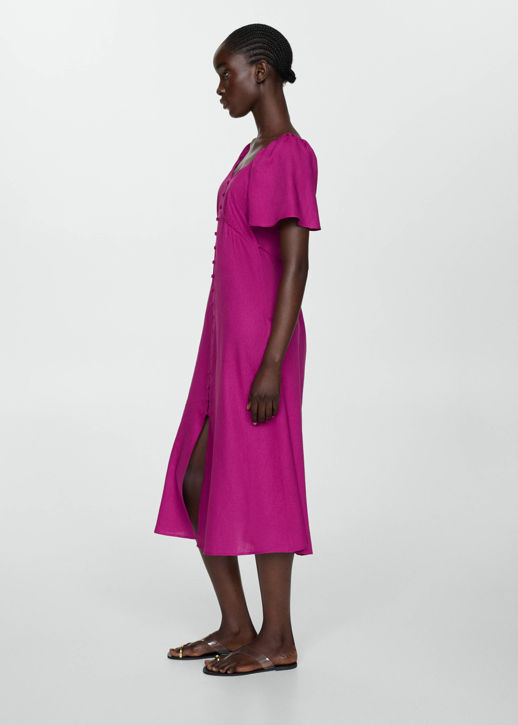 Buttoned linen-blend dress - Details of the article 2
